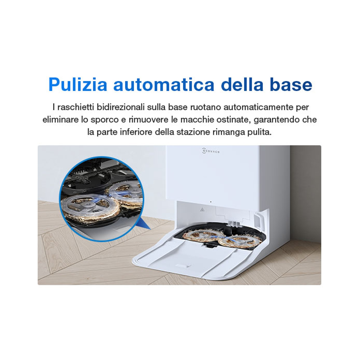 Pulizia automatica base con spazzole rotanti per sporco e macchie.