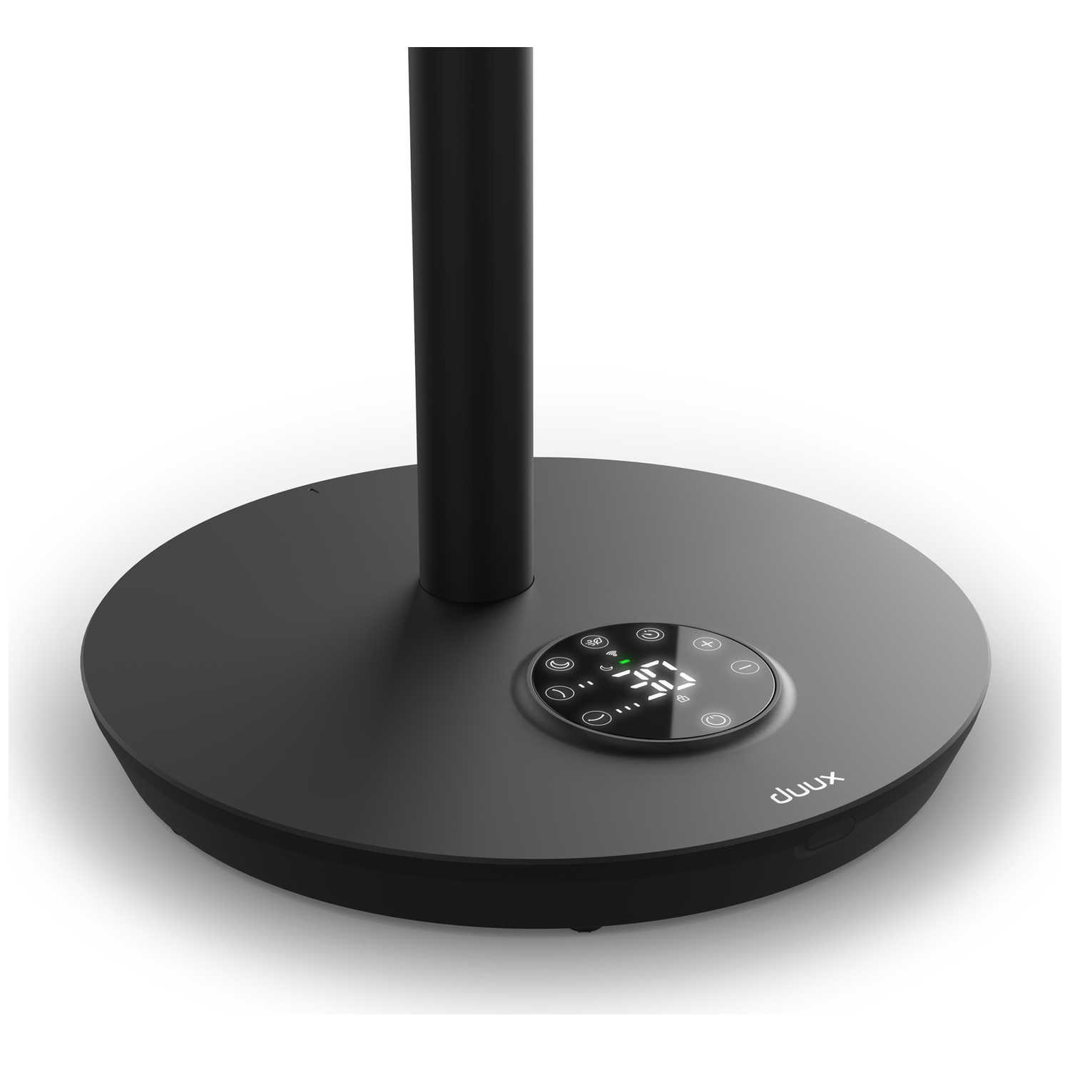 Black fan base with digital display and controls.
