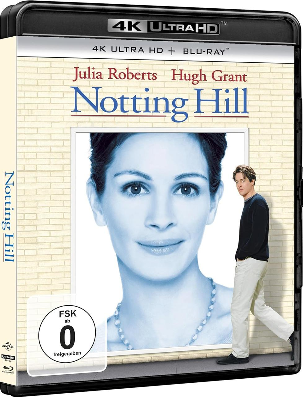 Notting Hill 4K UHD Blu-ray Hülle mit Julia Roberts und Hugh Grant.