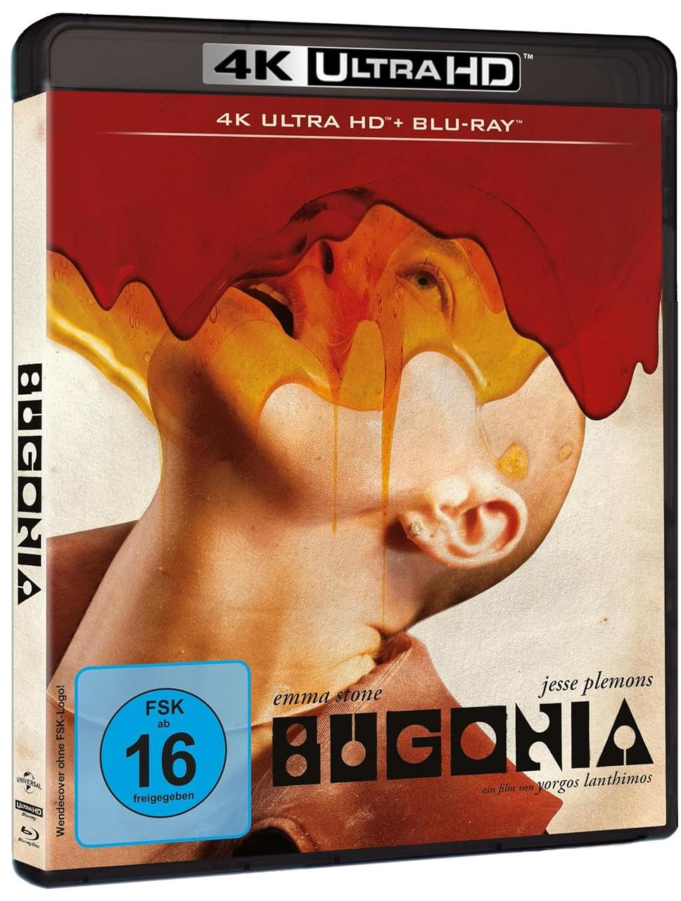 Bugonia 4K UHD Blu-ray Hülle mit abstrakter Darstellung eines Gesichts mit Honig.