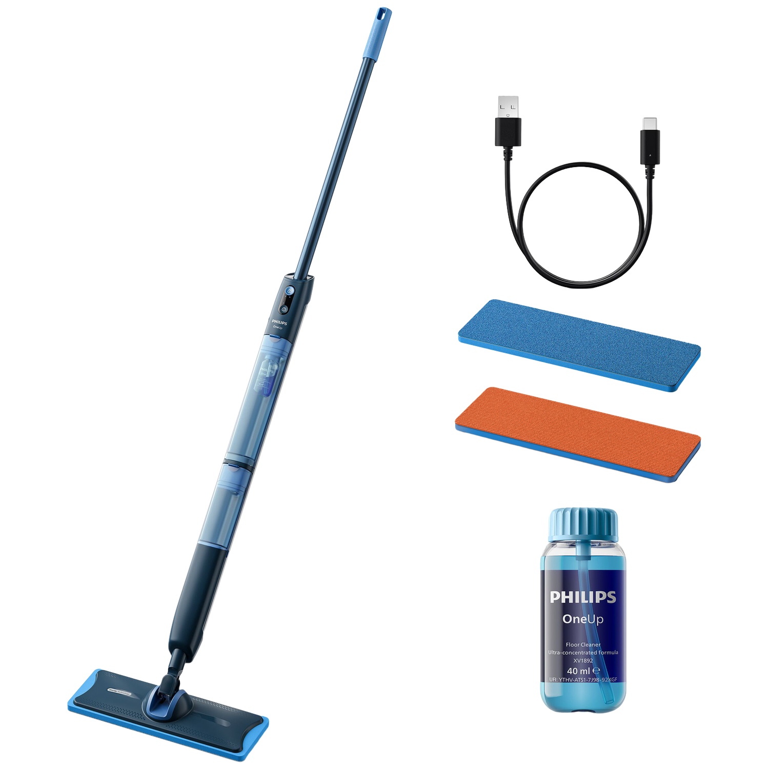 PHILIPS OneUp XV5113/01 Elektrische dweil Blauw Inclusief 2 dweildoeken