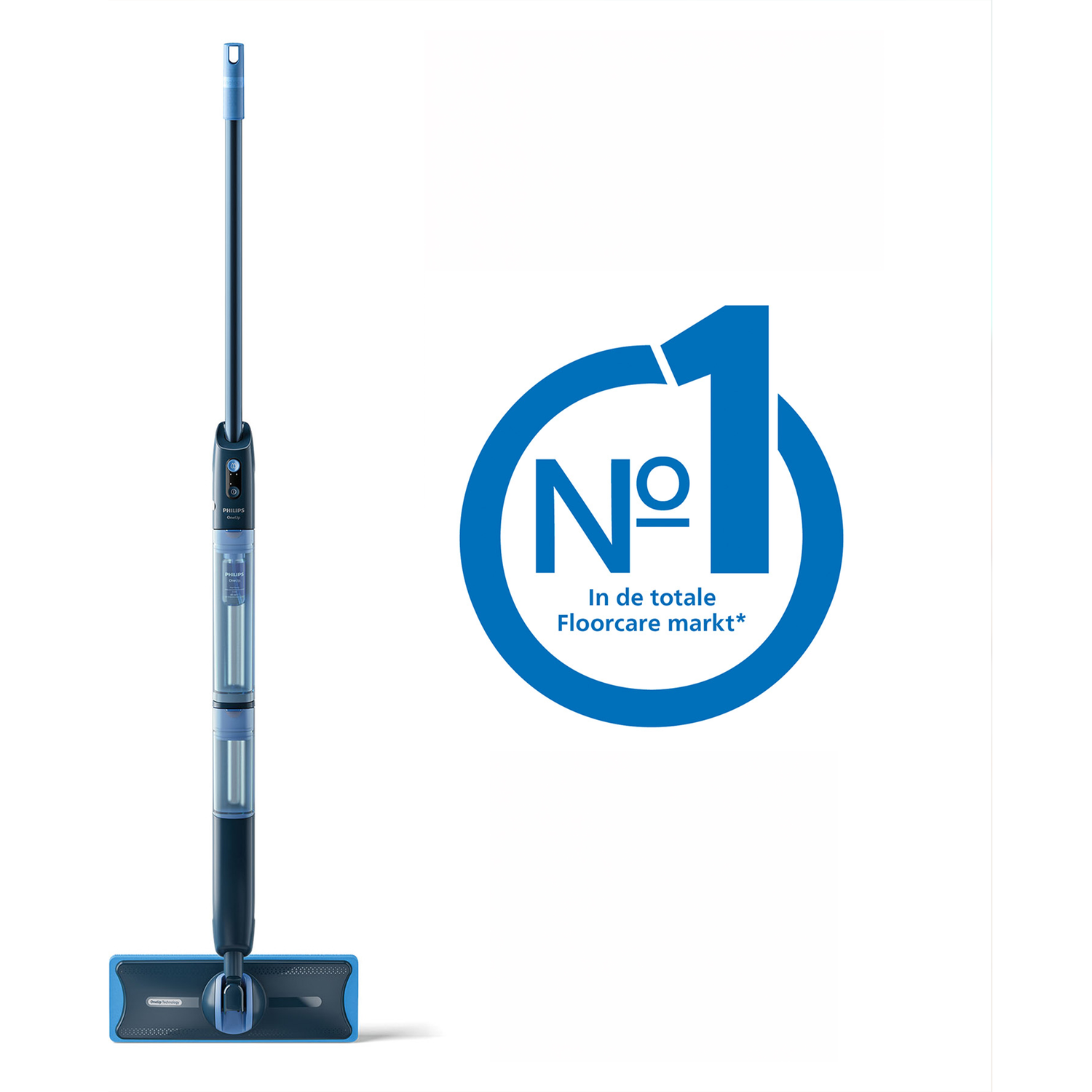 A blue Philips floor cleaner with a blue circle logo No. 1.