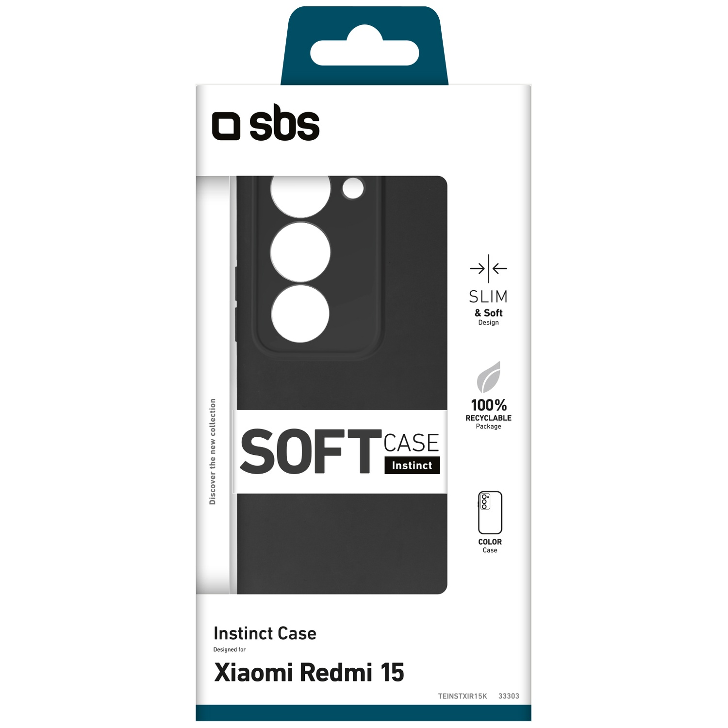 Étui SBS Instinct pour Xiaomi Redmi 15, noir, design fin et doux.