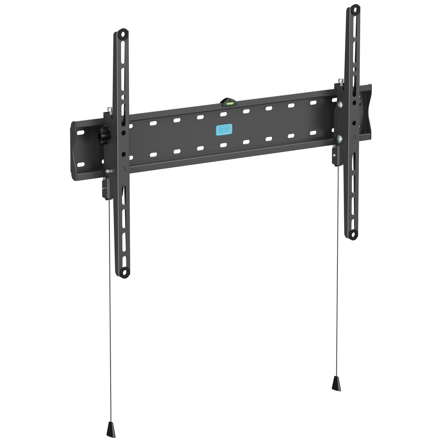 Black TV wall mount with level and cables