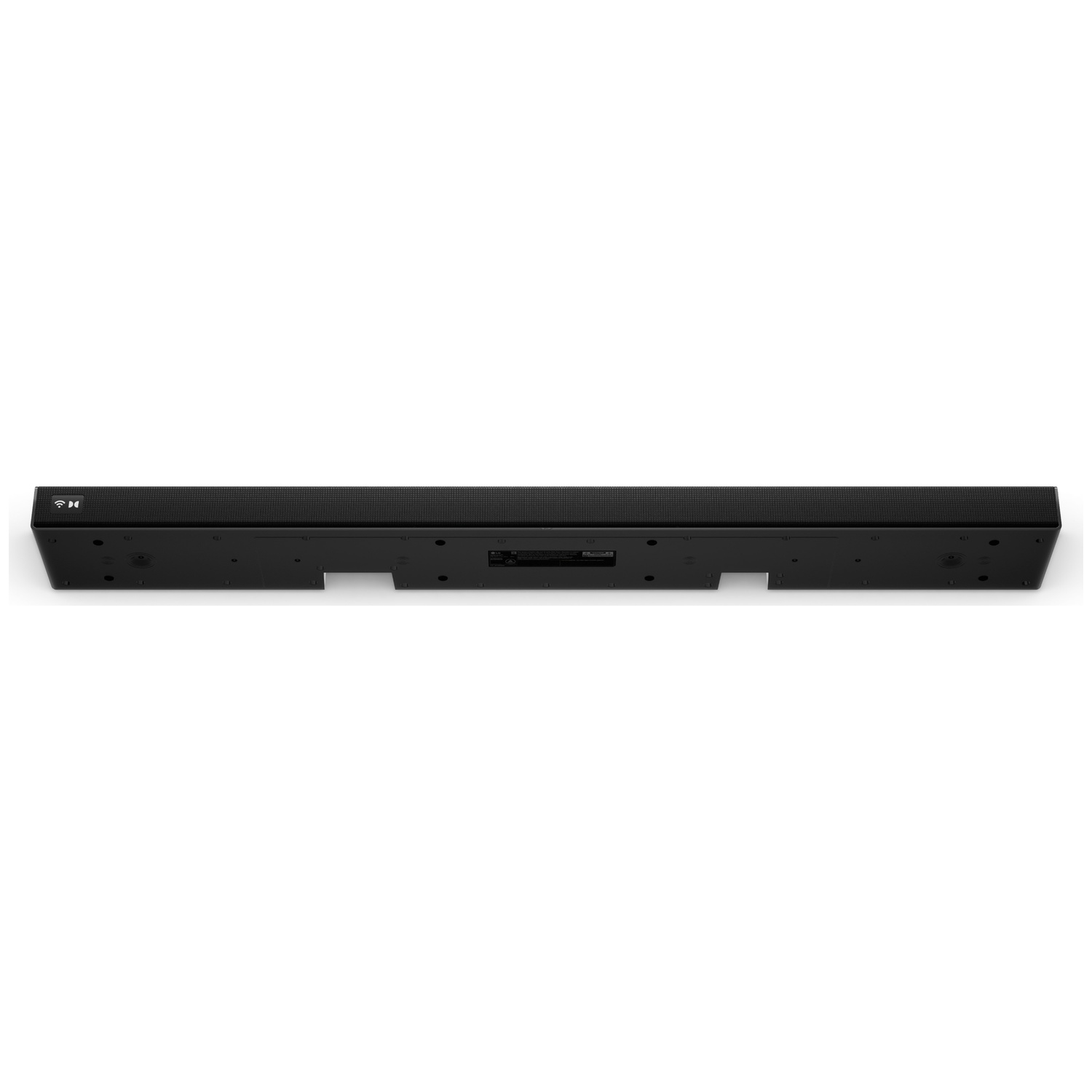 Black soundbar with Dolby logo and rear connections visible.