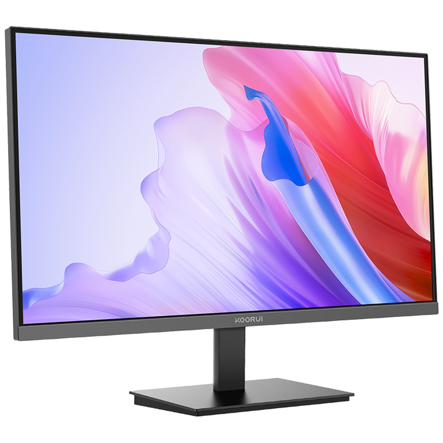 A black monitor displaying an abstract, colorful background on screen.