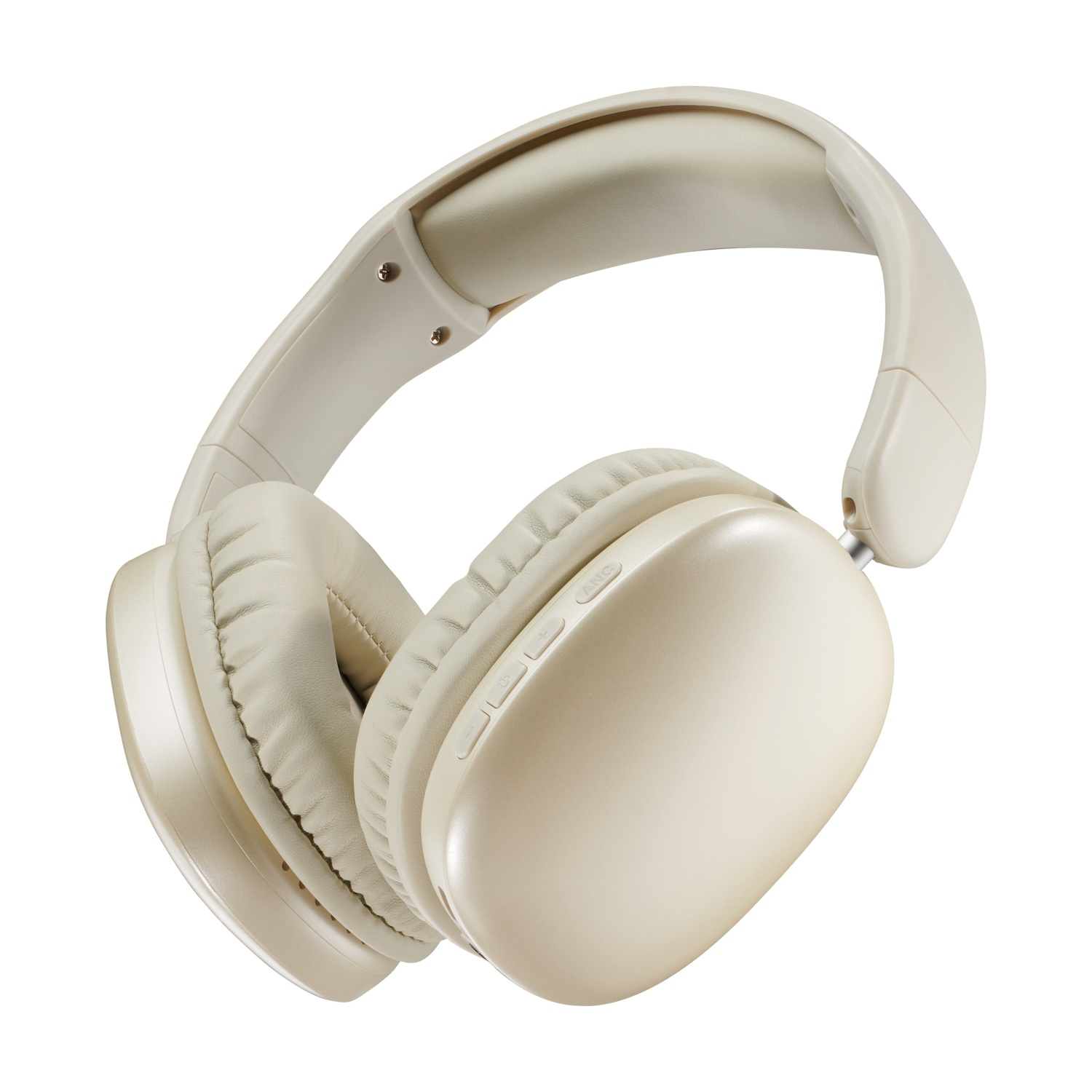 Cuffie beige con padiglioni imbottiti e archetto regolabile.