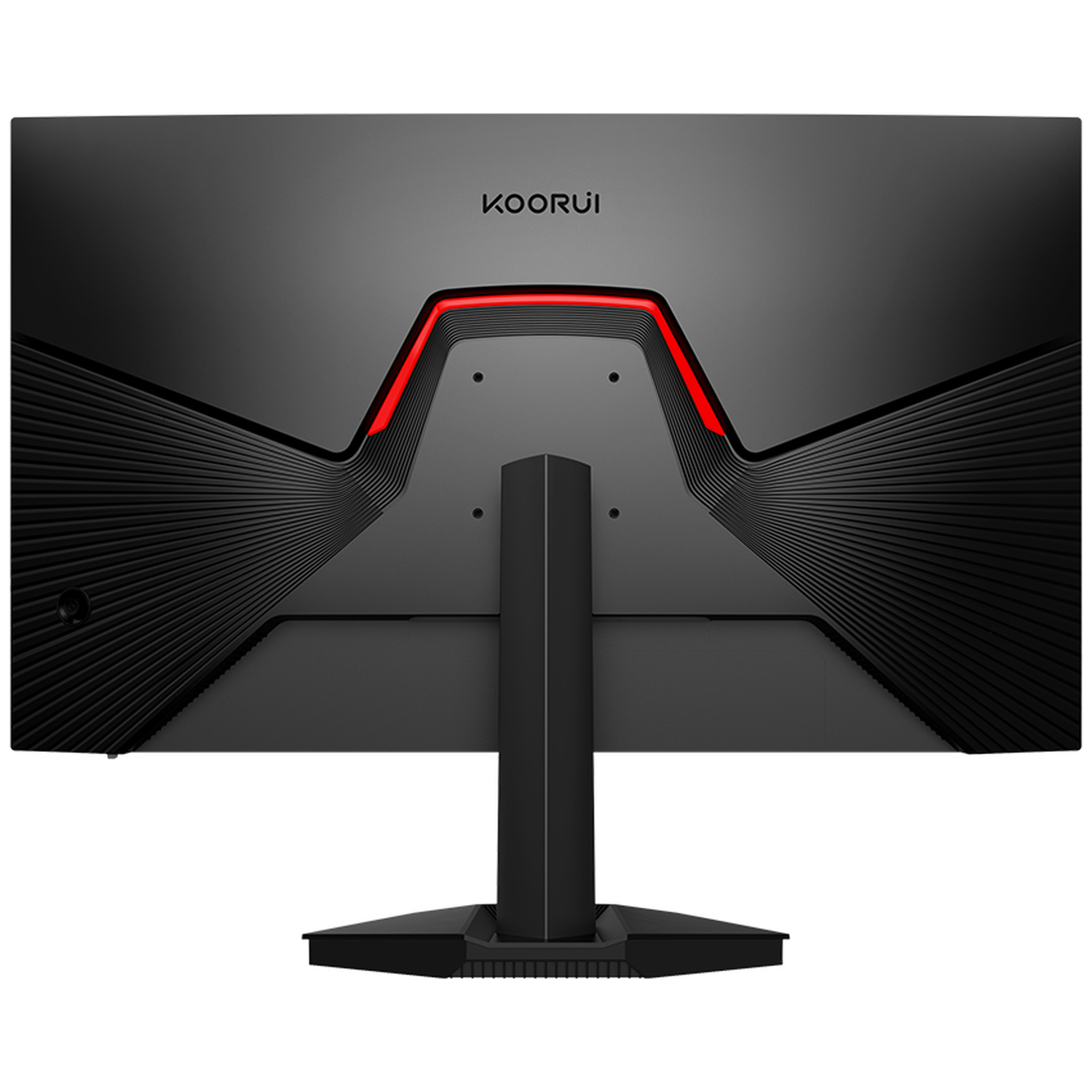 Back of a black monitor with red accent lighting and KOORUI logo.
