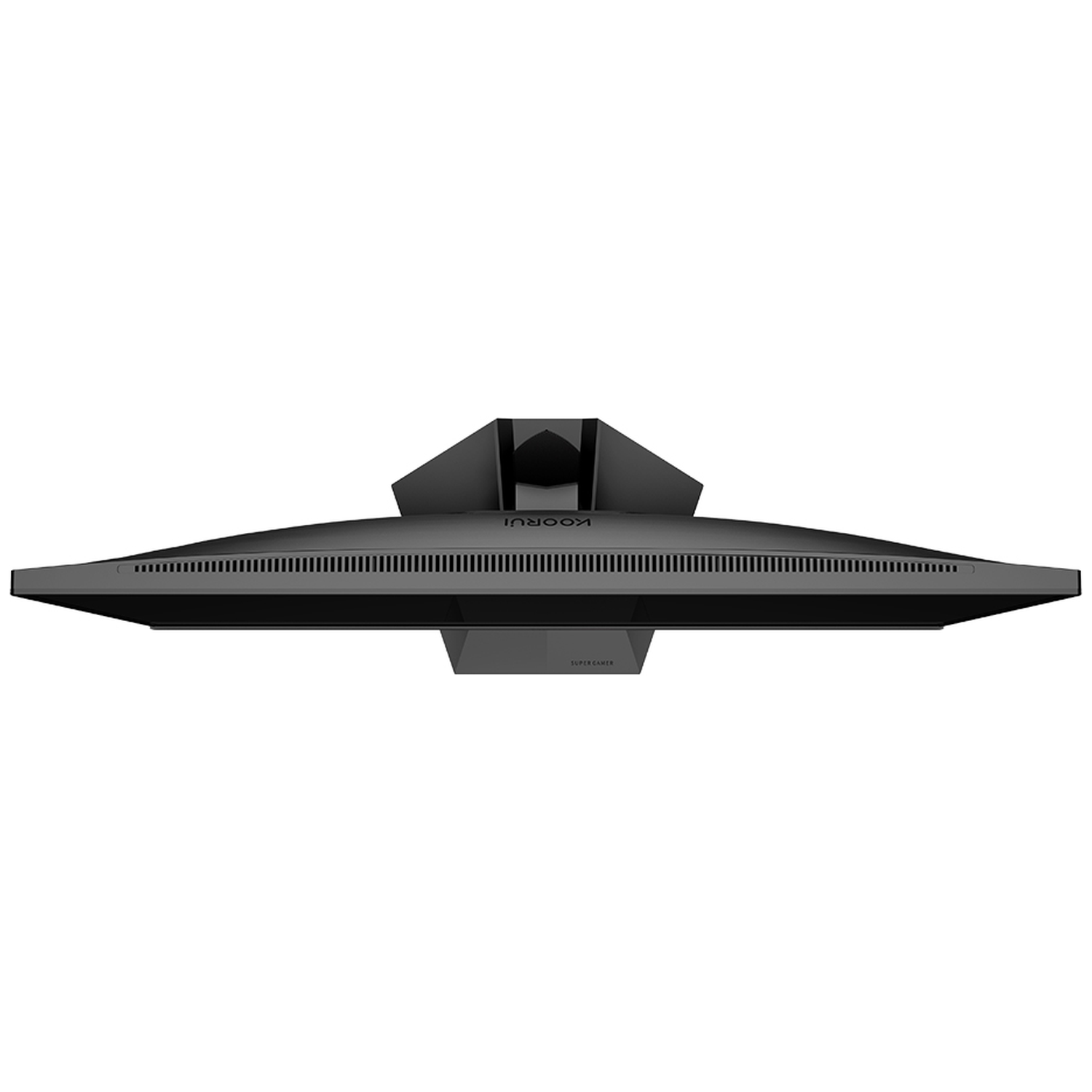 Top view of a black monitor with vents and logo.