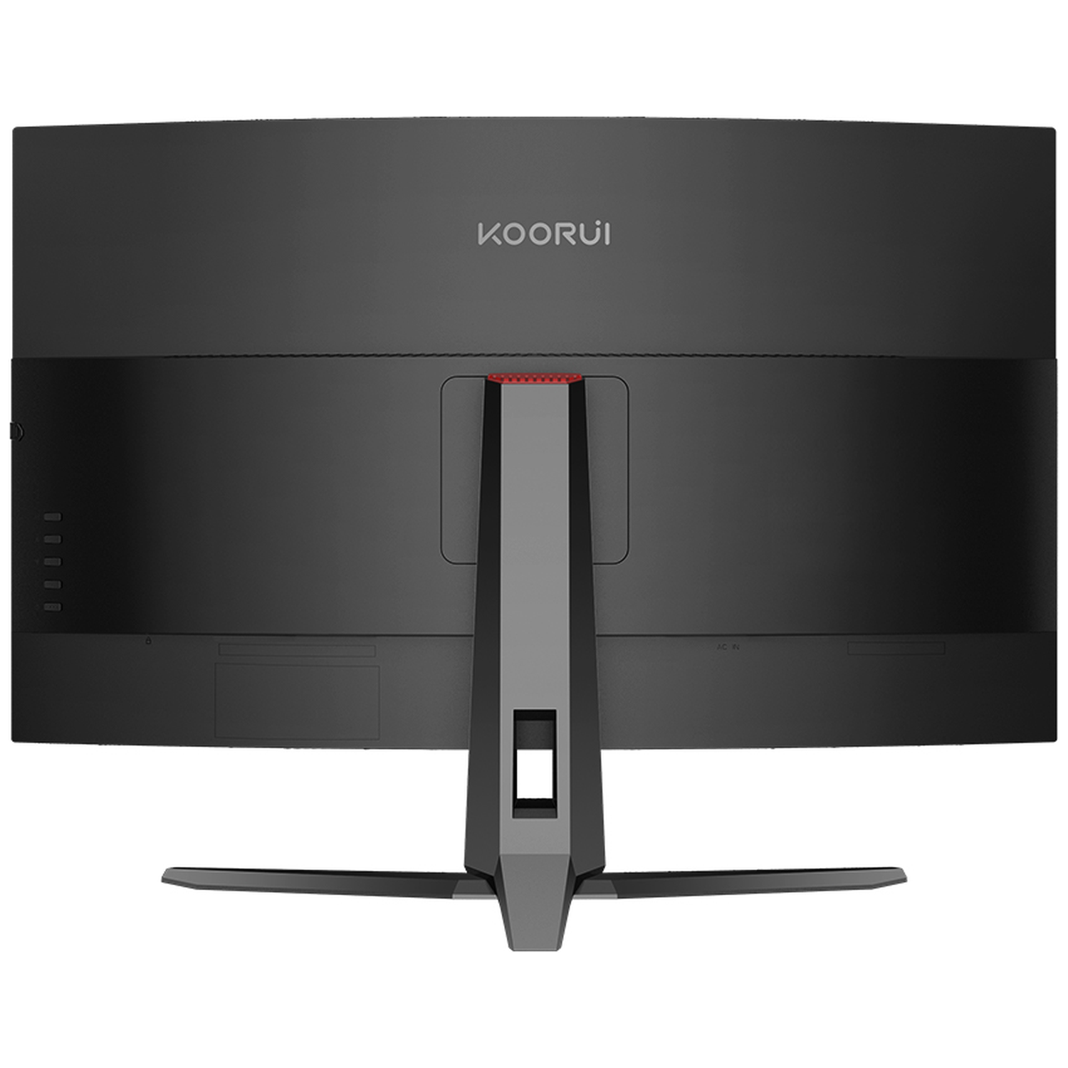 Back of a black monitor with Koorui logo and stand.