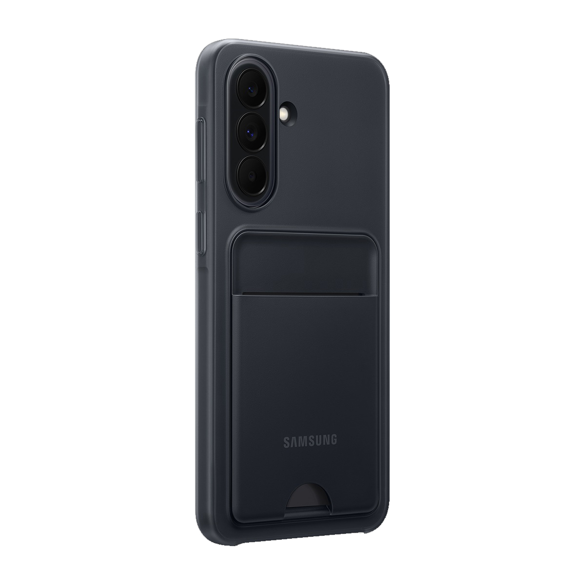 Kart yuvalı ve kameralı lacivert Samsung telefon kılıfı.