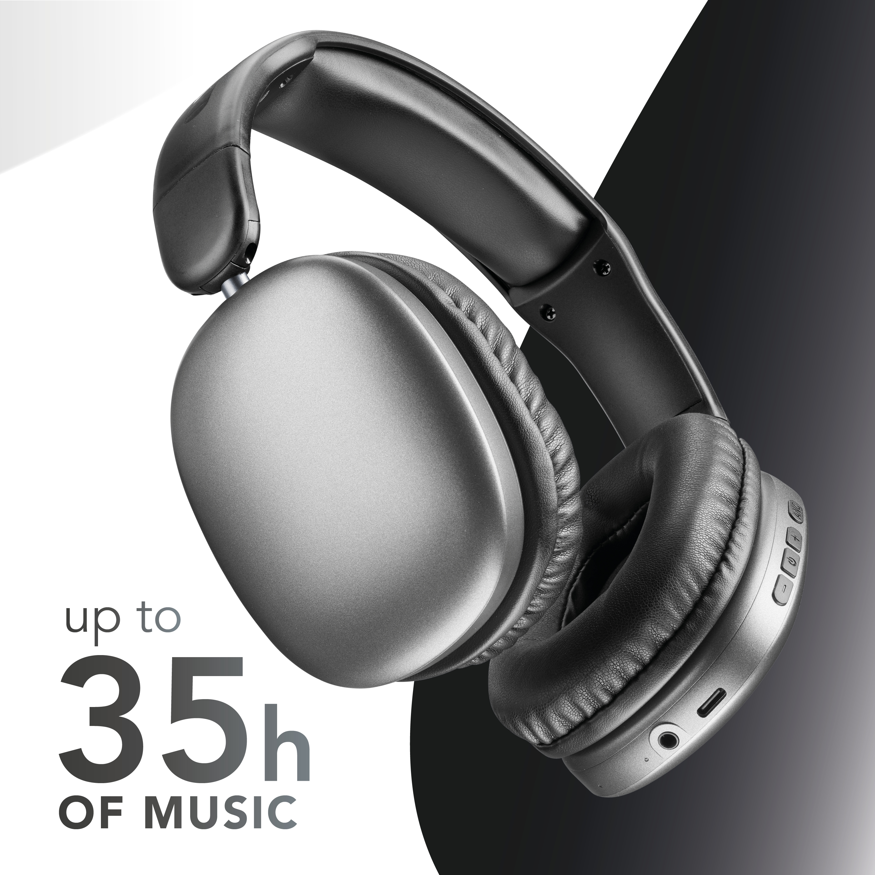 Cuffie grigie con fino a 35 ore di riproduzione musicale.