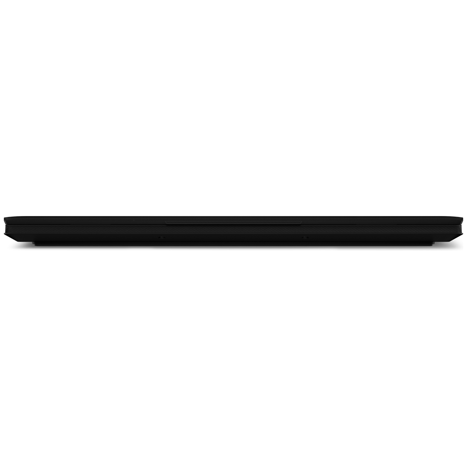 A closed black laptop shown from the side on a white background.
