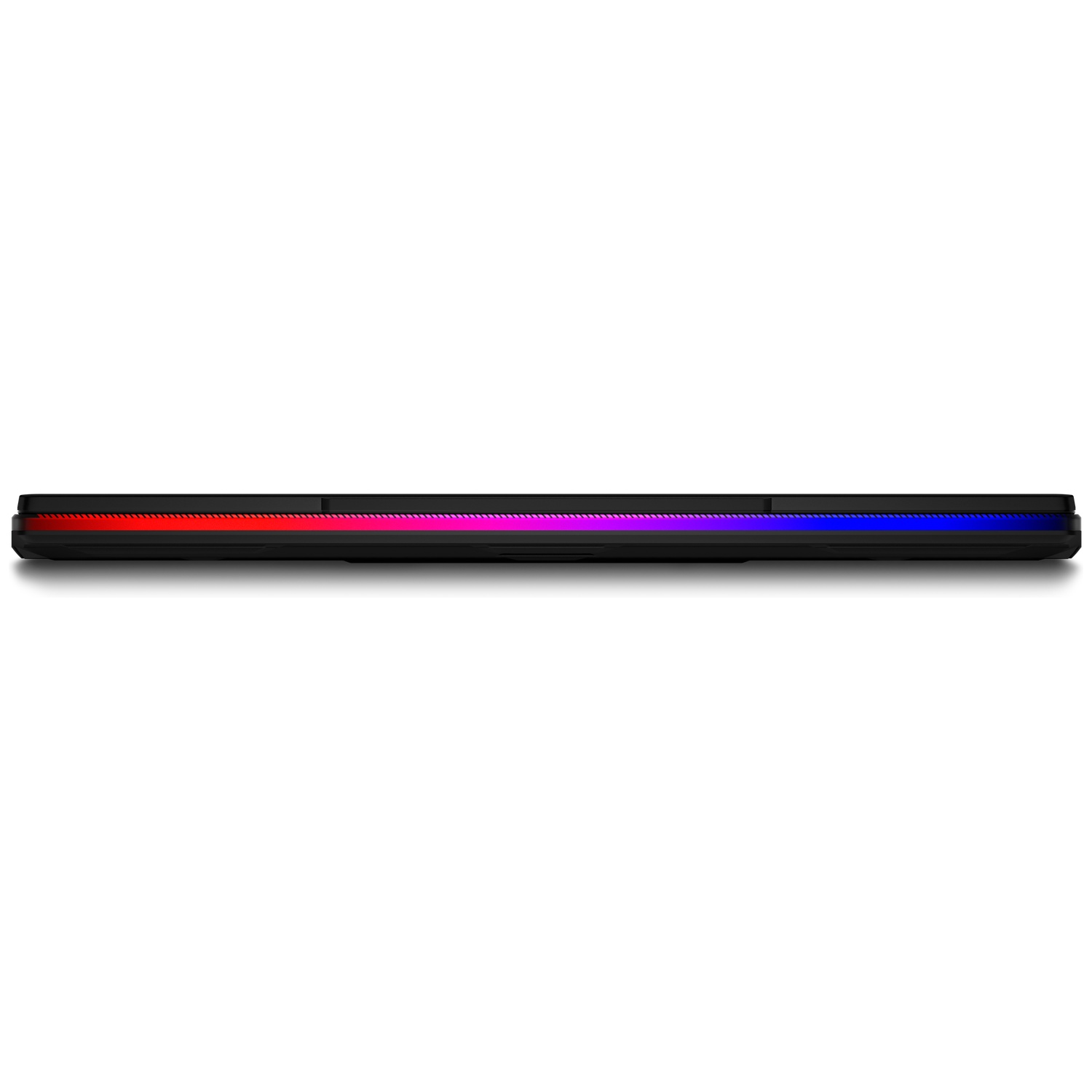 Zwart object met RGB-verlichting, verlopend van rood naar paars naar blauw.