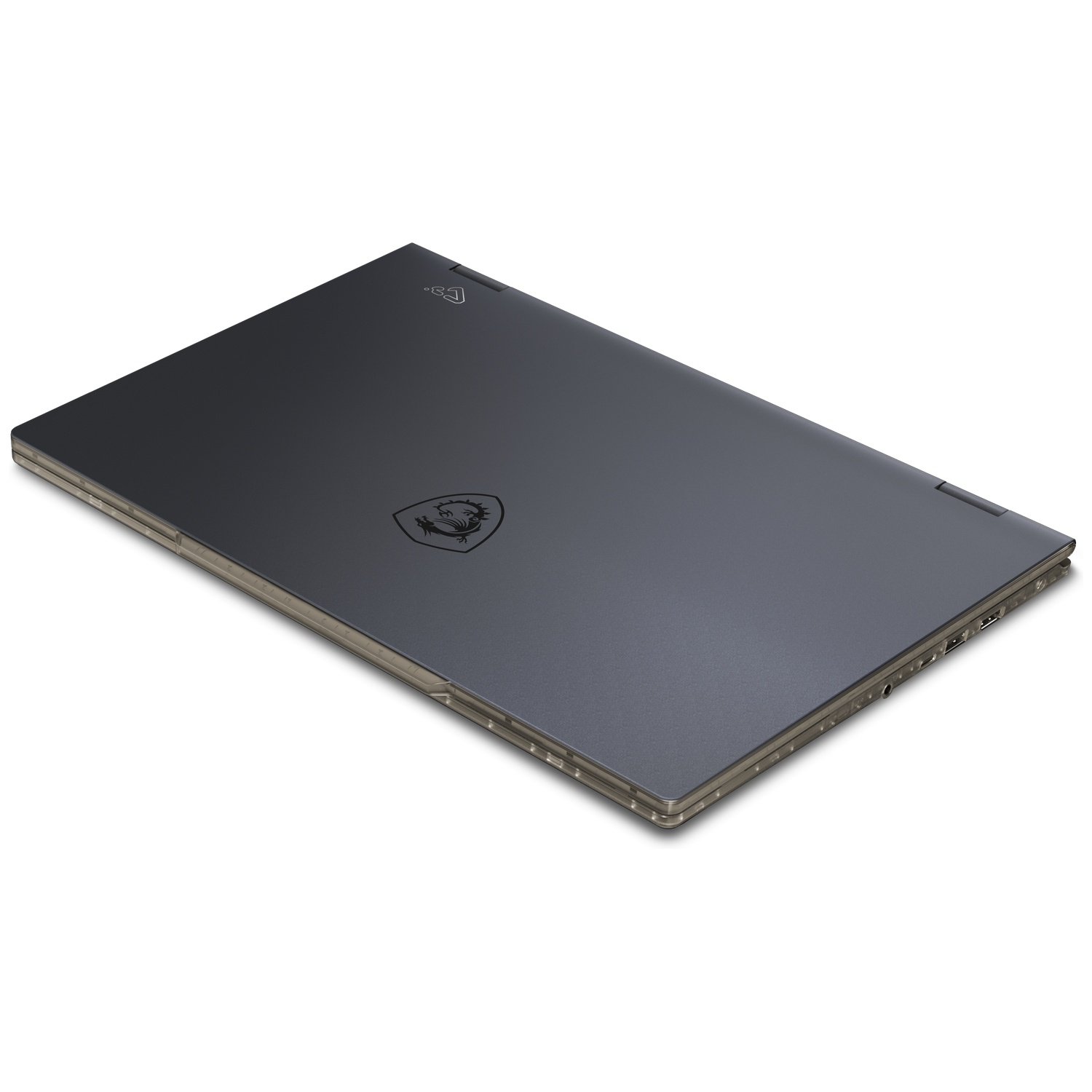 Closed dark laptop with MSI logo.