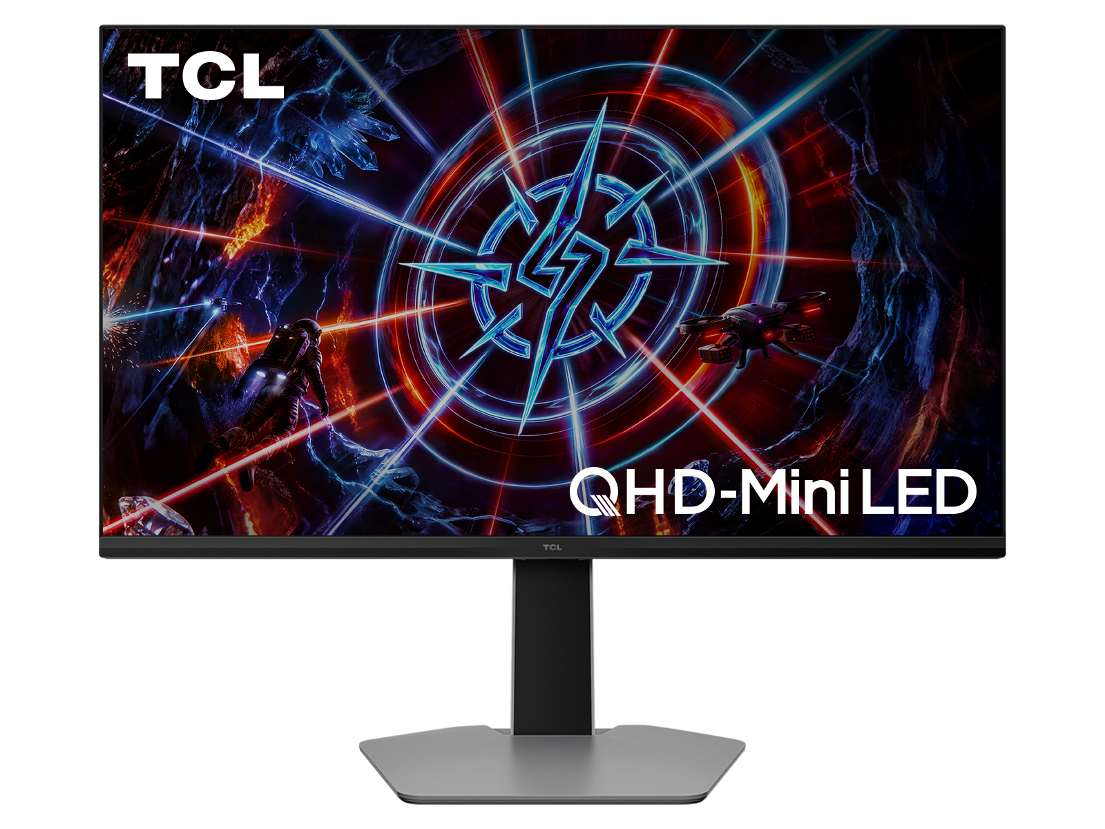 Ein Astronaut schwebt vor einem leuchtenden Sternenlogo auf einem Monitor.