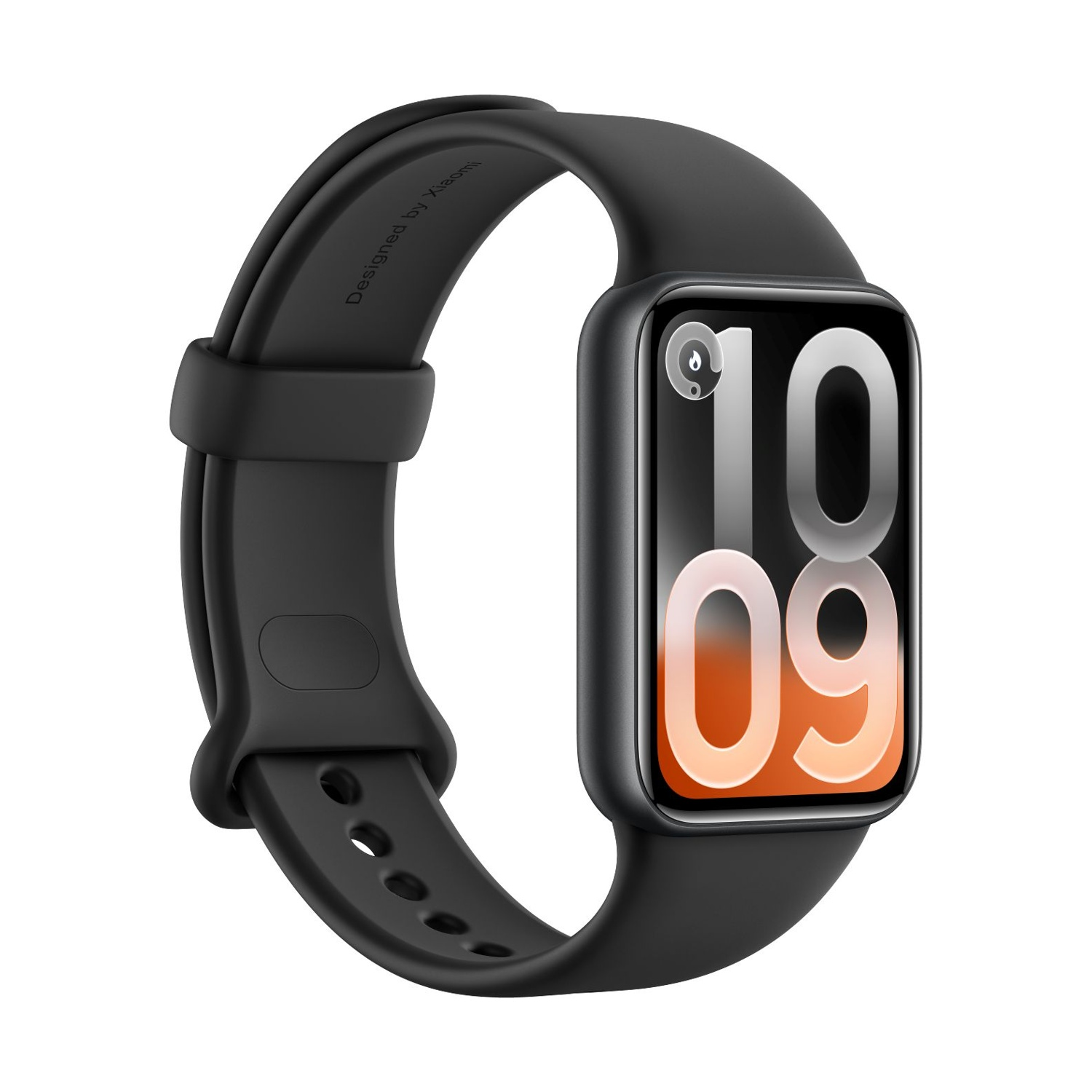 Bracciale fitness Xiaomi nero con orario digitale 10:09.