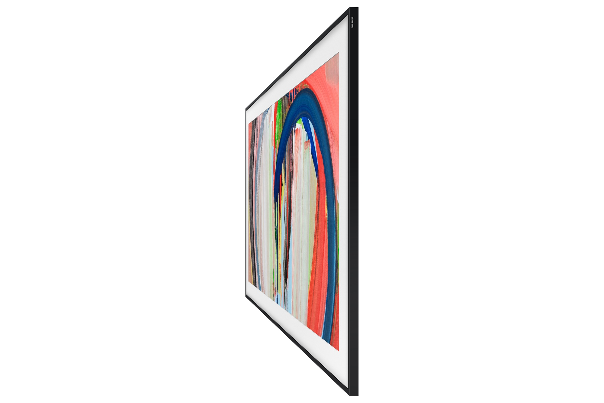 Un marco negro con arte abstracto en colores rojo, azul y verde.