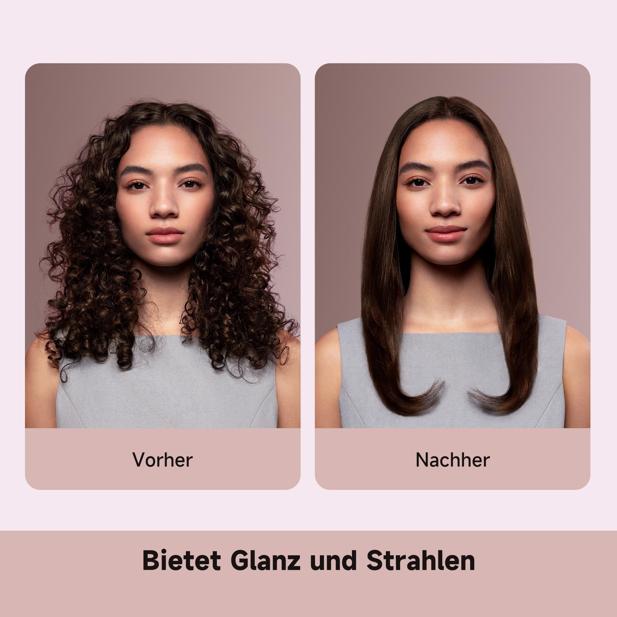 Frau mit lockigem Haar links, Frau mit glattem Haar rechts. Grau-blaue Kleidung.