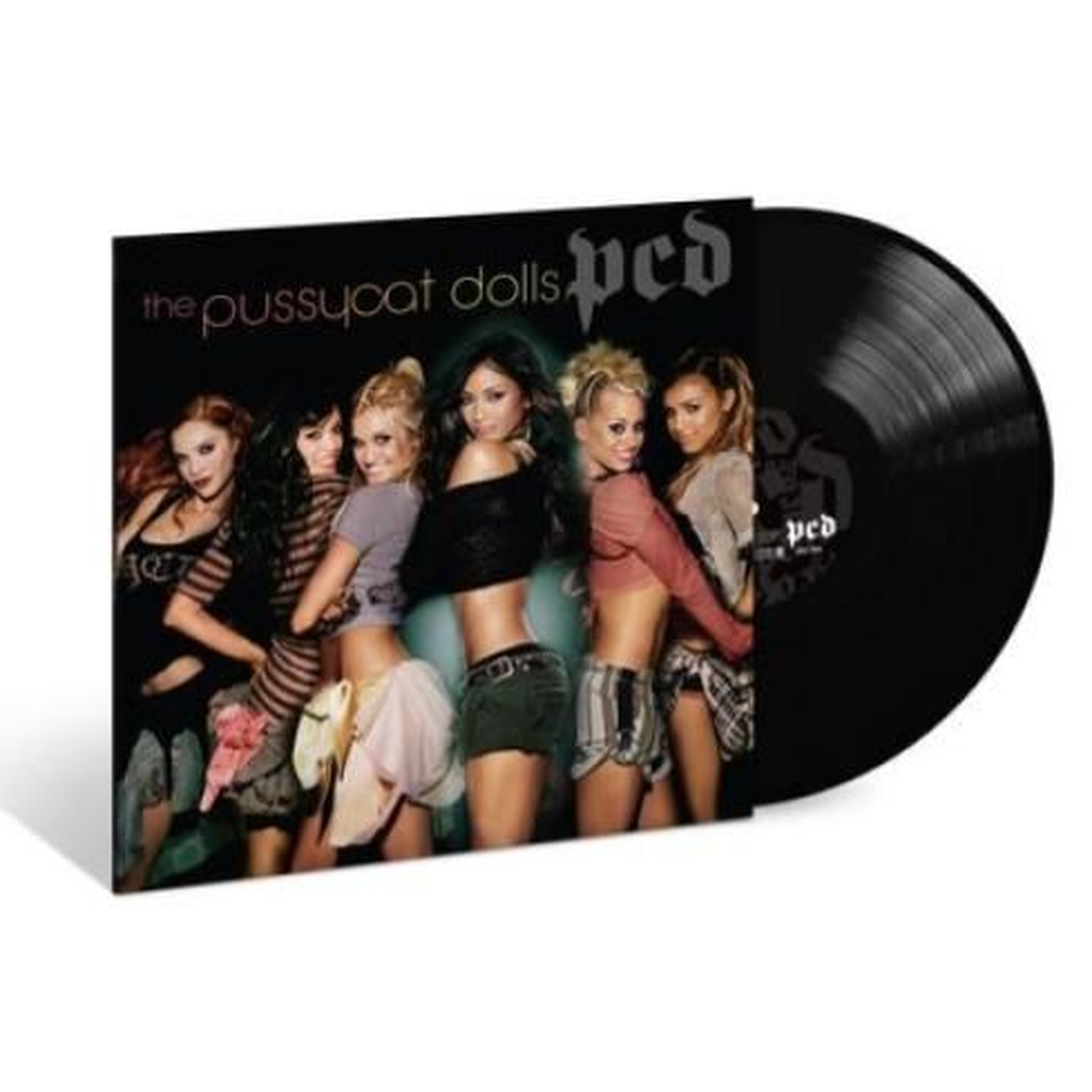 La pochette de l'album PCD des Pussycat Dolls avec cinq membres du groupe et un disque vinyle.