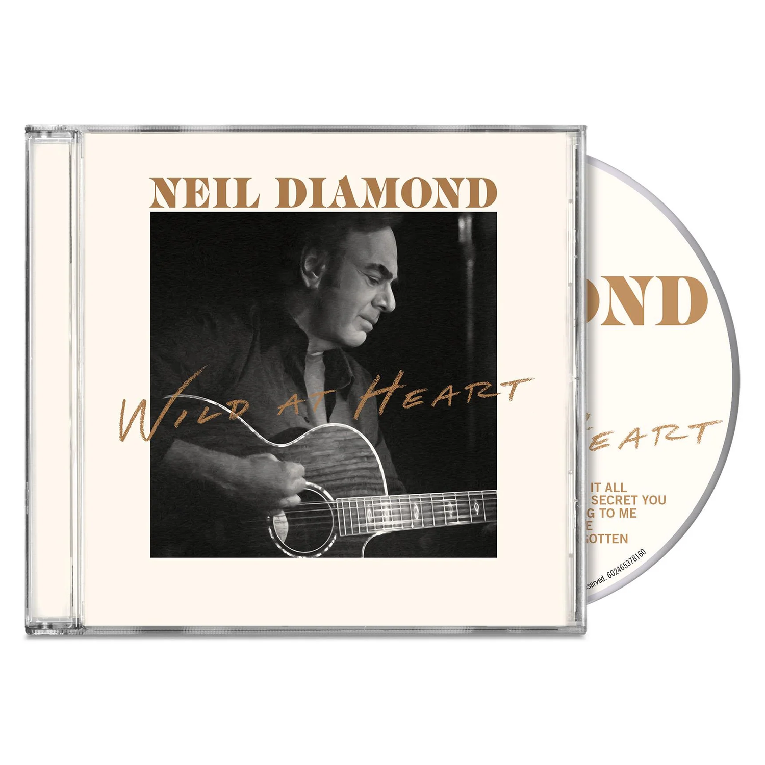 CD-hoes van Neil Diamond die gitaar speelt. Album getiteld "Wild at Heart".
