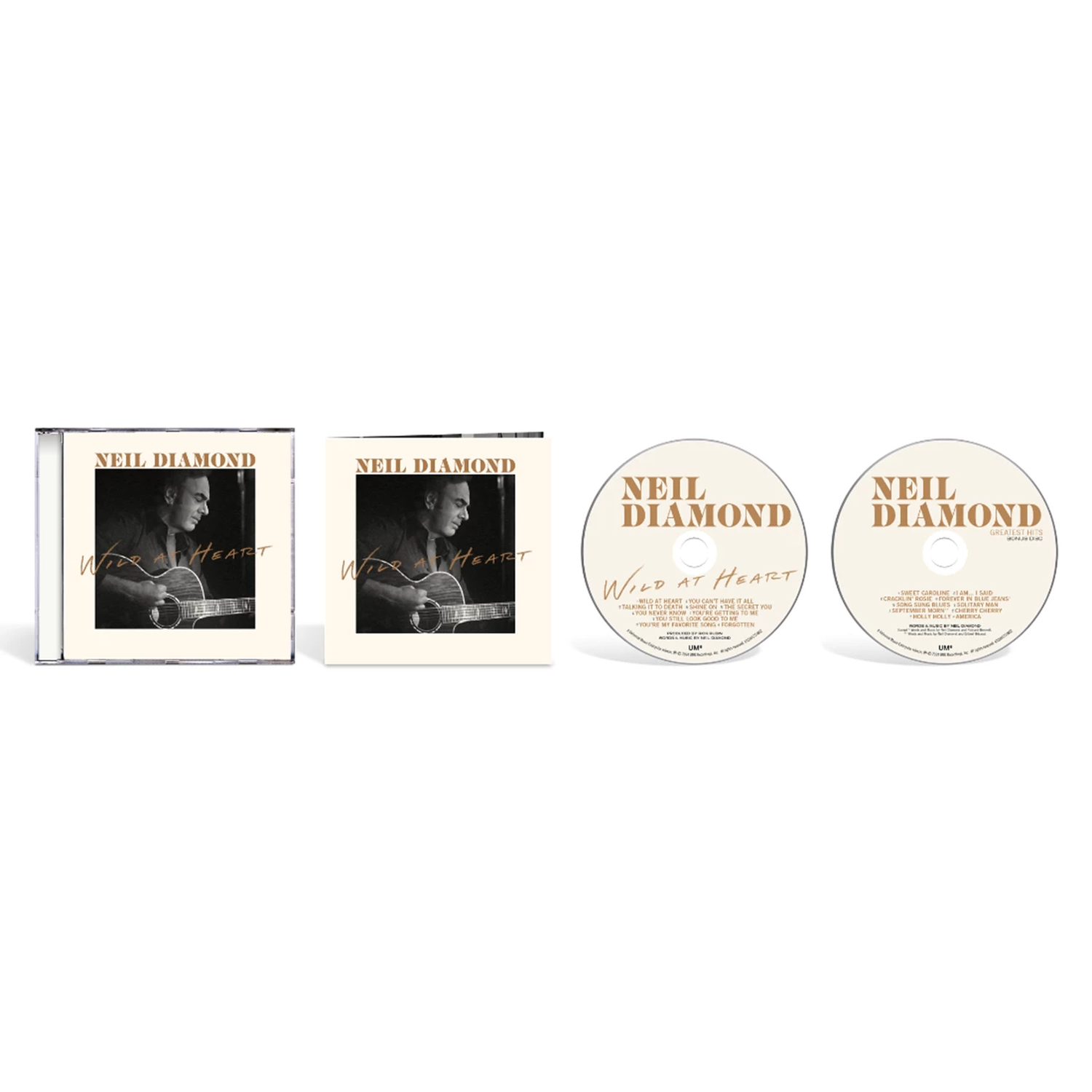 Neil Diamond's 'Wild at Heart' album cover and two CDs, one with tracklist.