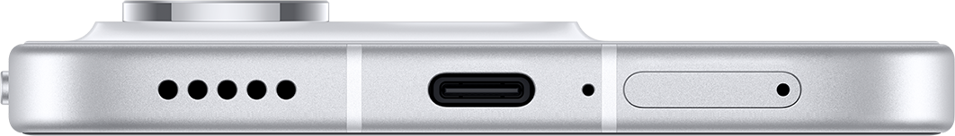 USB-C bağlantı noktalı ve hoparlör delikli gümüş akıllı telefonun altının yakını.