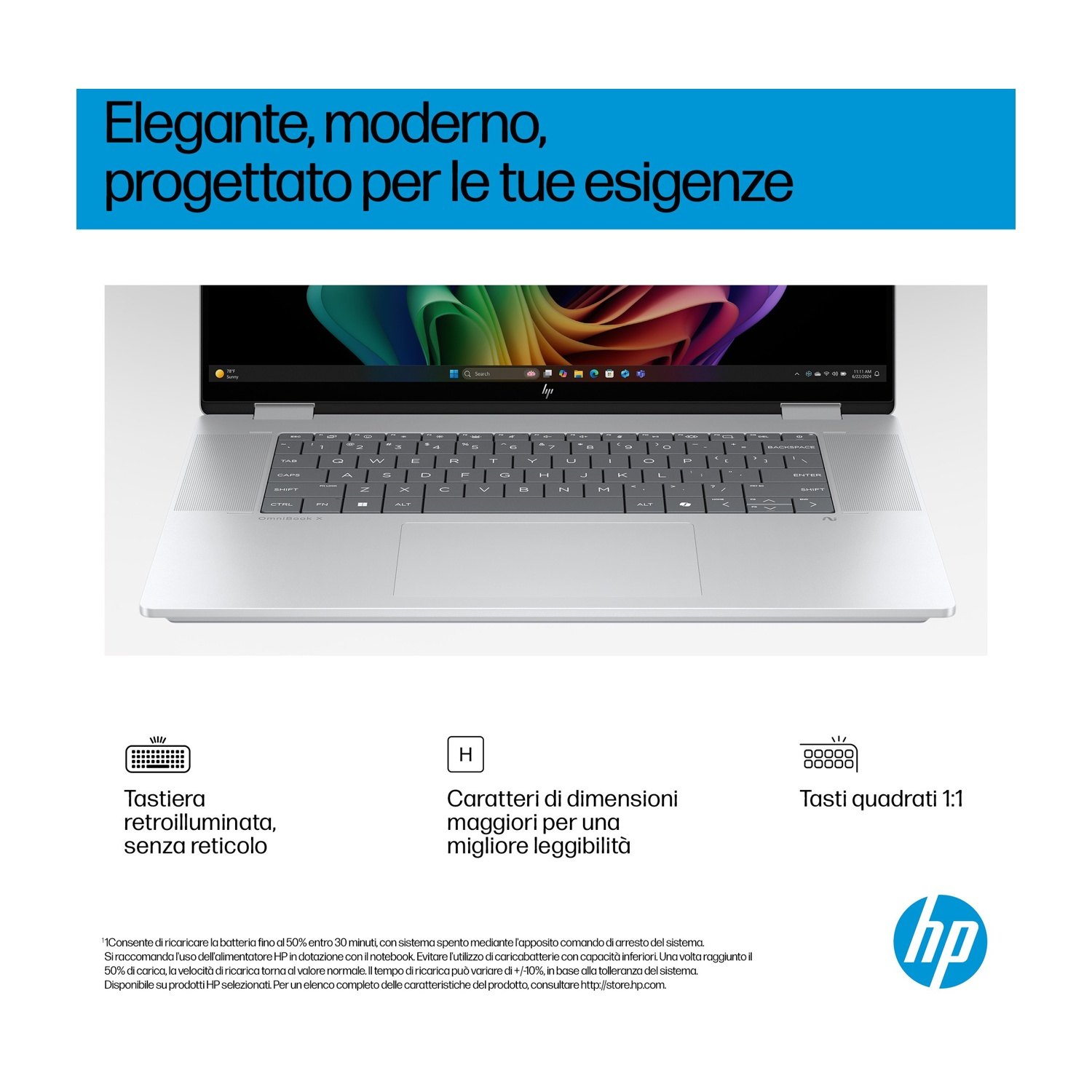 Elegante laptop con tastiera retroilluminata e schermo ampio.