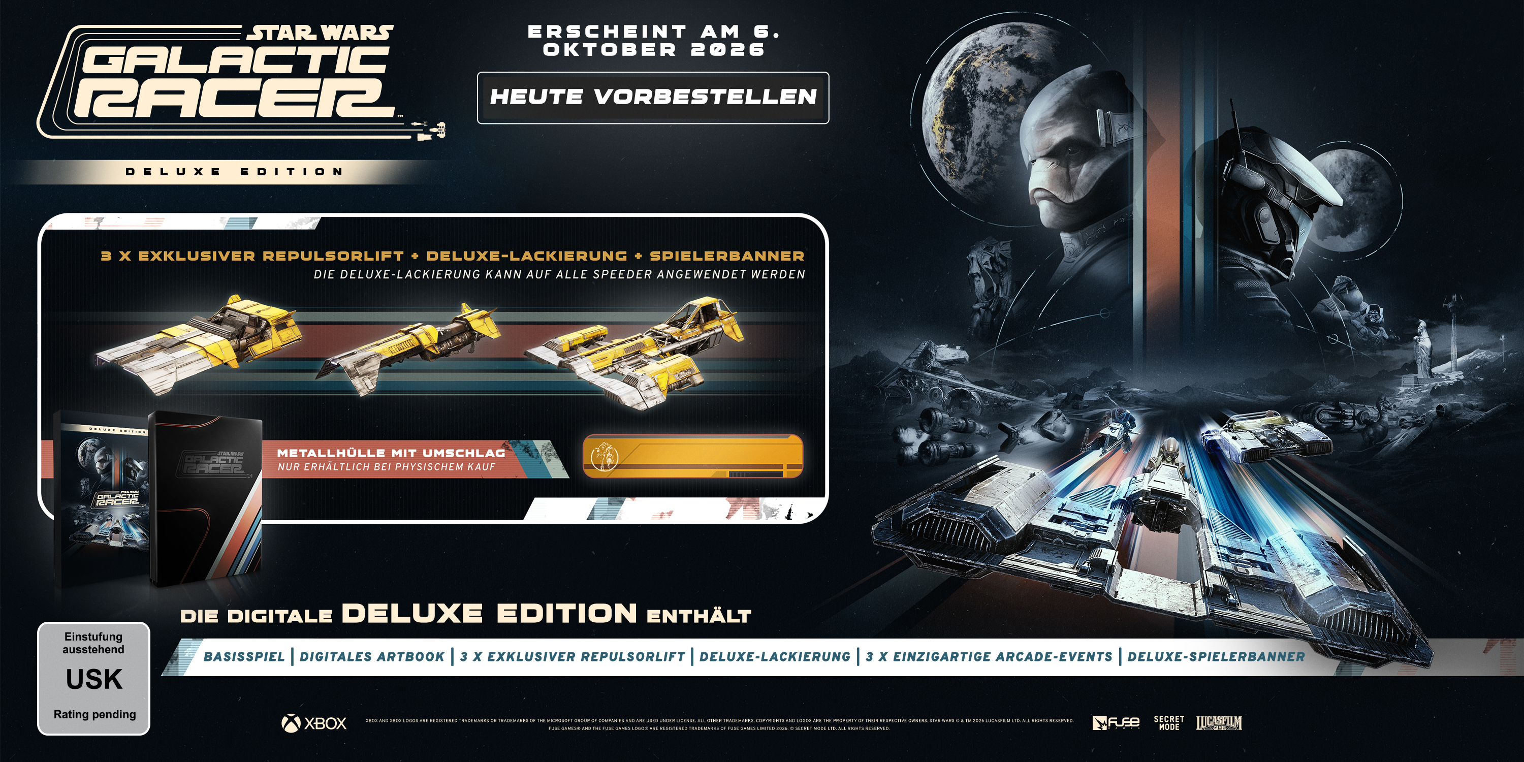 Star Wars Galactic Racer Deluxe Edition: Speeder, Konzeptkunst & Metallhülle.