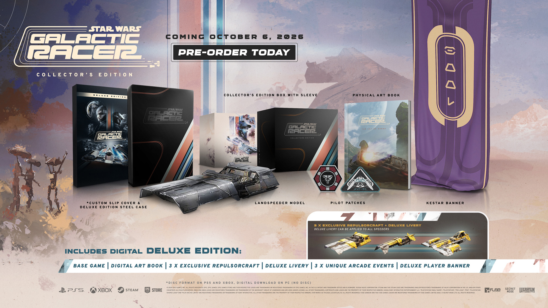 Star Wars Galactic Racer Collector's Edition mit Steelcase, Artbook, Modell, Aufnähern & Banner.