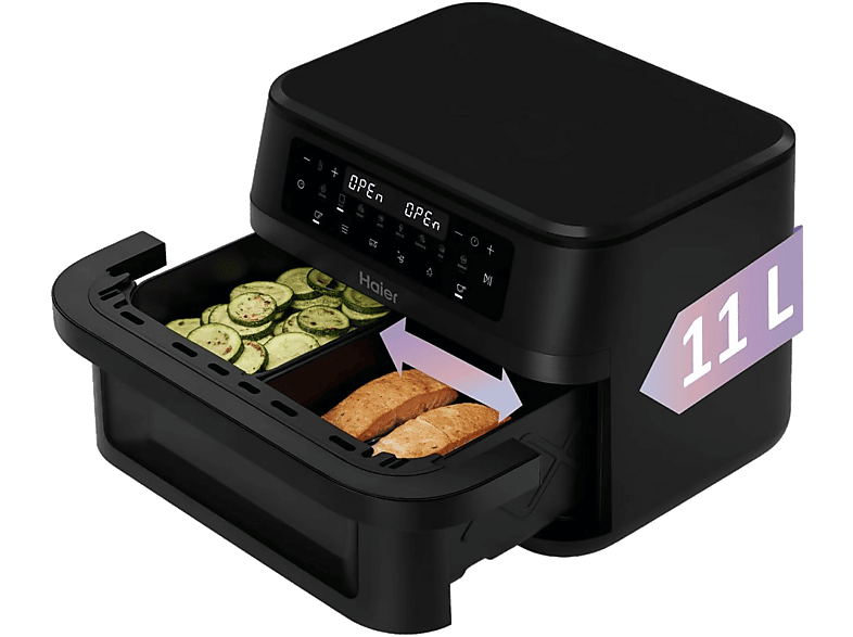 Haier HAF3ADW 011 I-Master Series 3 Flex Basket Heißluftfritteuse 11 l, 1500 Watt, Schwarz