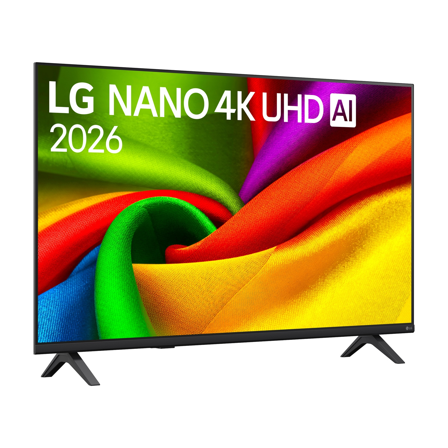 Una TV LG Nano 4K UHD AI con uno sfondo vibrante e colorato.