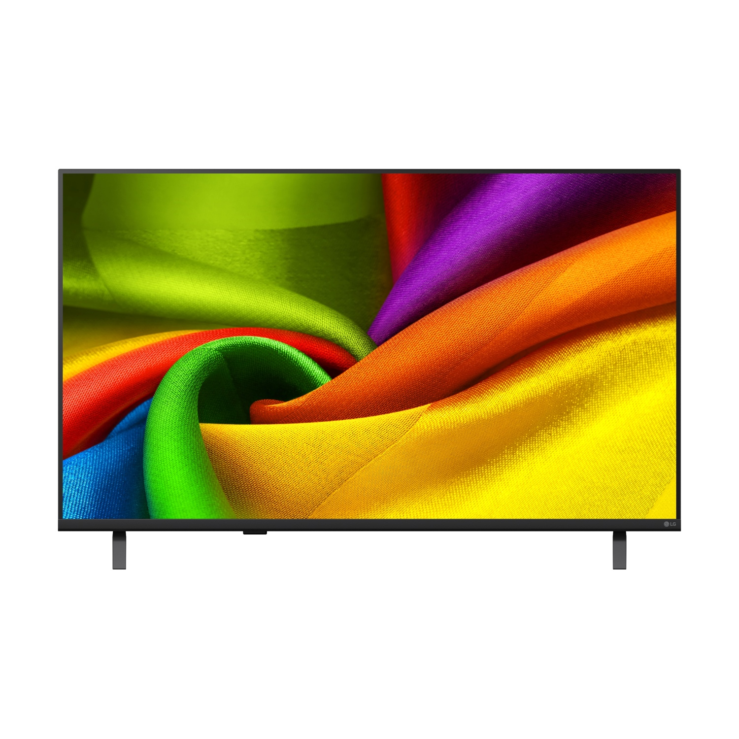 Un televisore moderno con un motivo di stoffa colorato sullo schermo.
