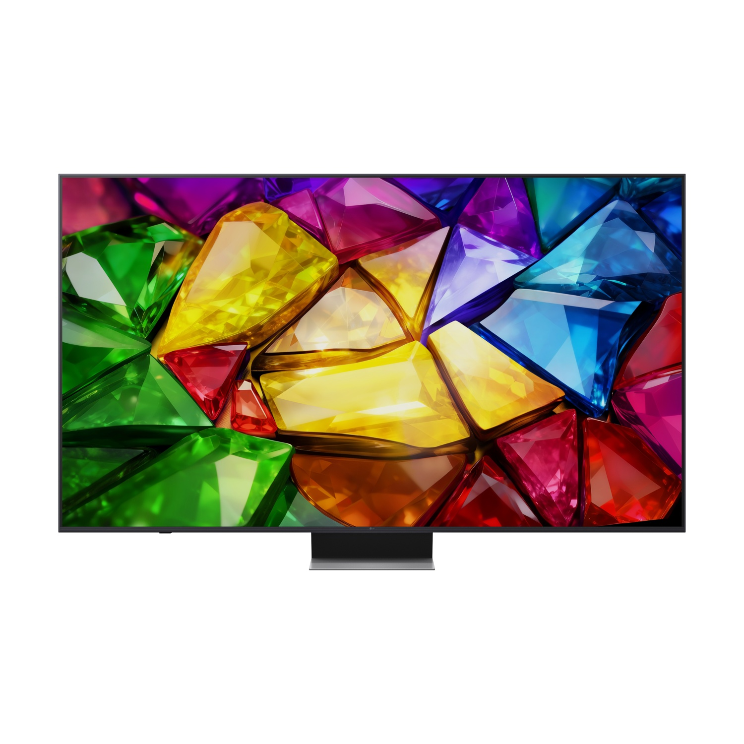 Un televisore moderno mostra un motivo di gemme colorate sullo schermo.