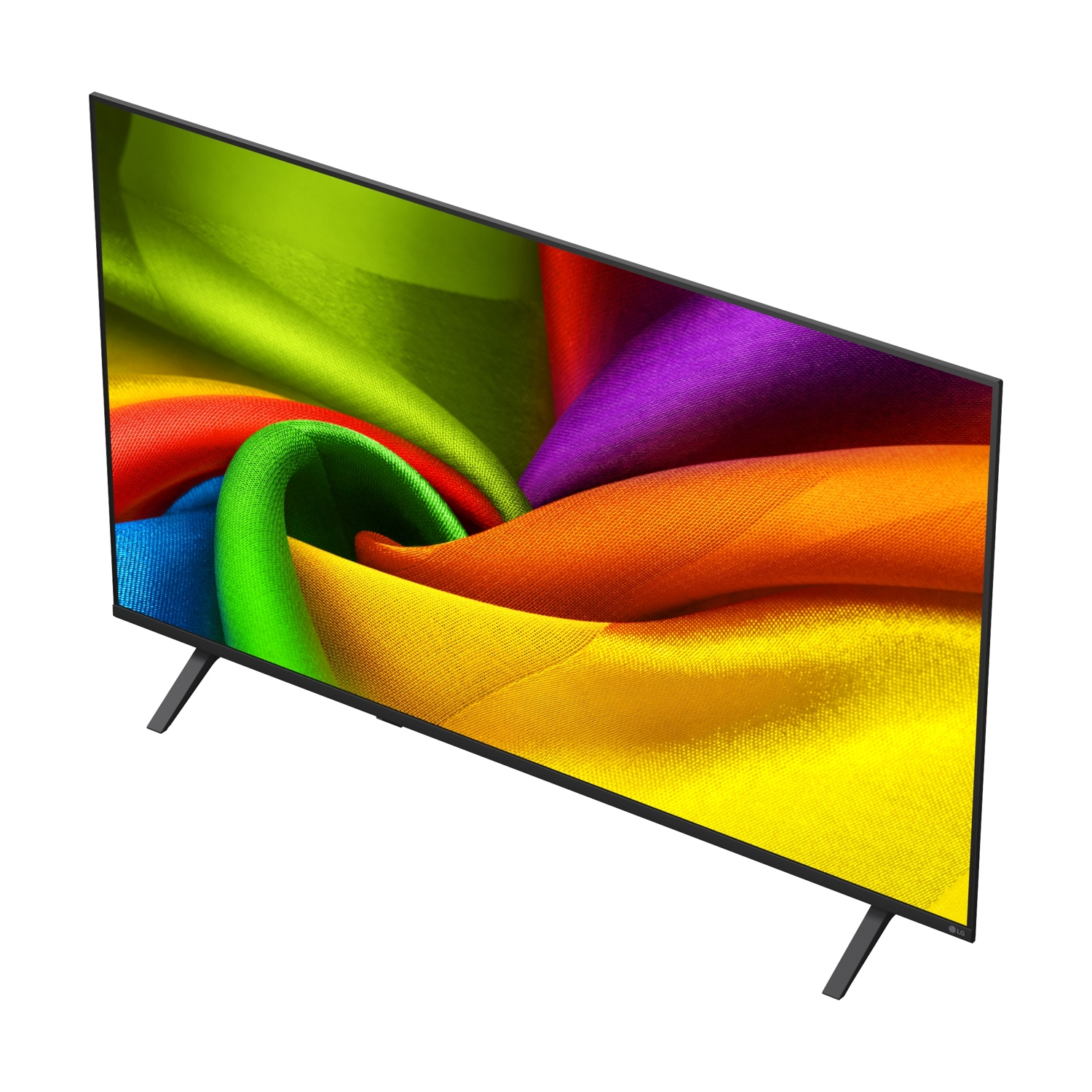 Una TV a schermo piatto mostra un vortice di vibranti colori arcobaleno sullo schermo.