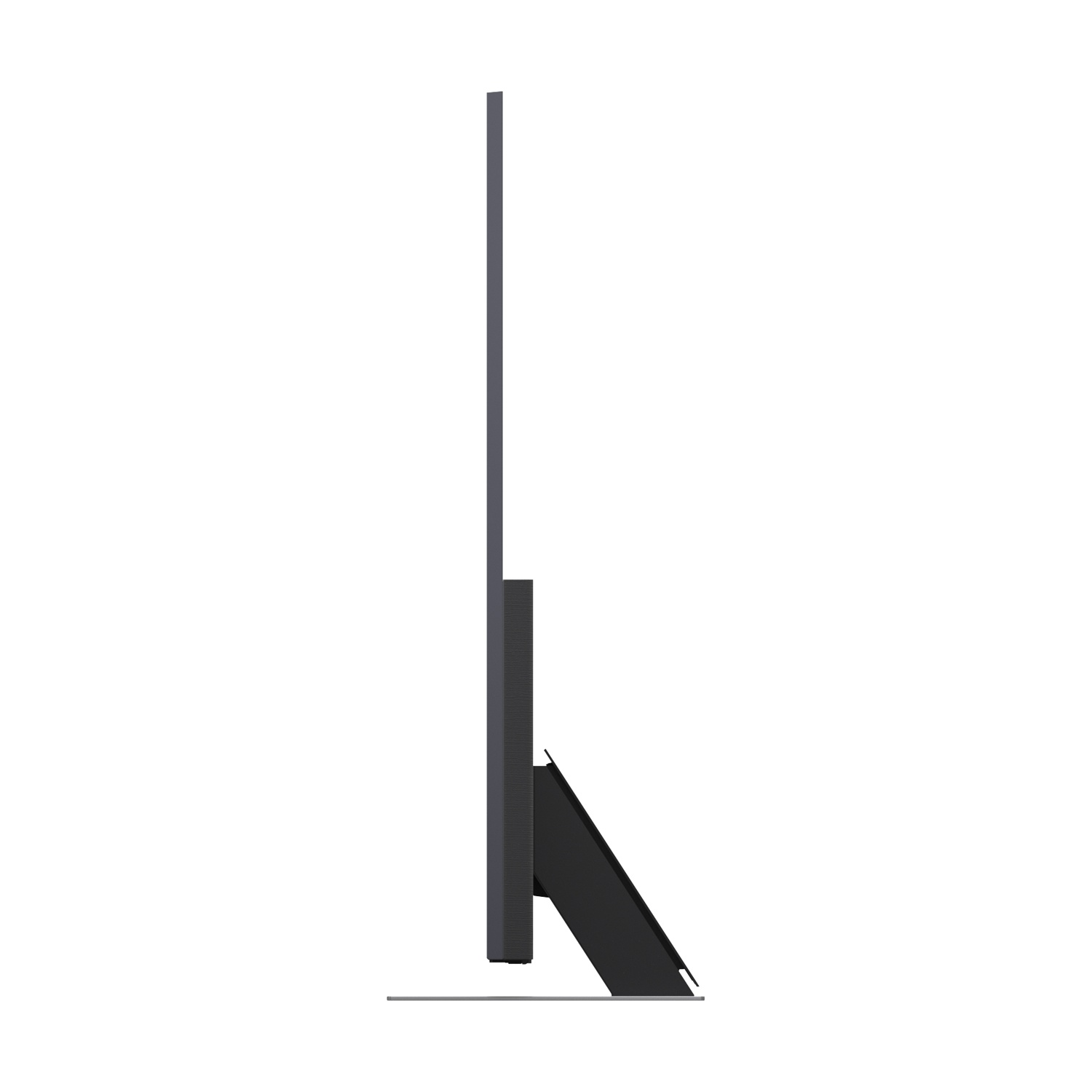 Un monitor nero dal design sottile, visto di lato.