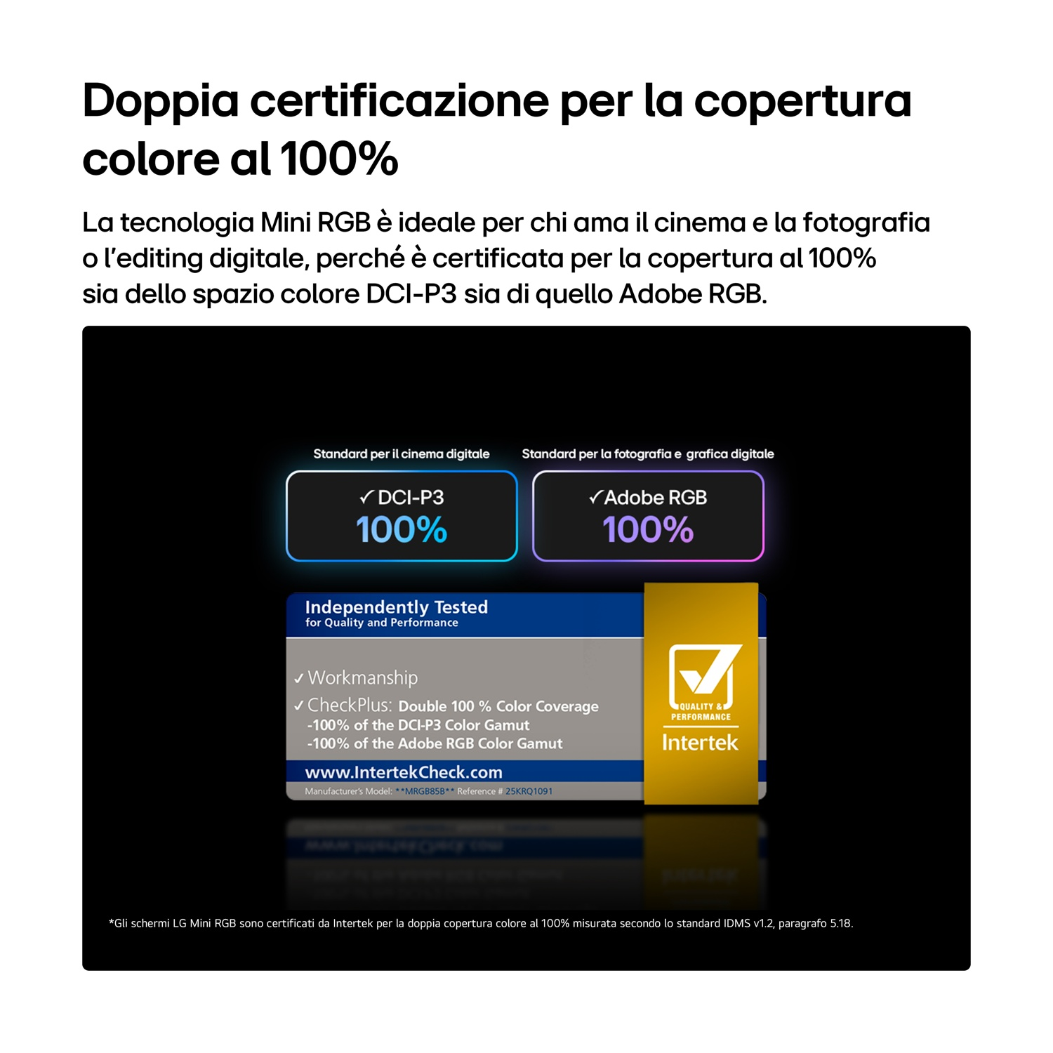 Doppia certificazione per copertura colore 100% DCI-P3 e Adobe RGB.