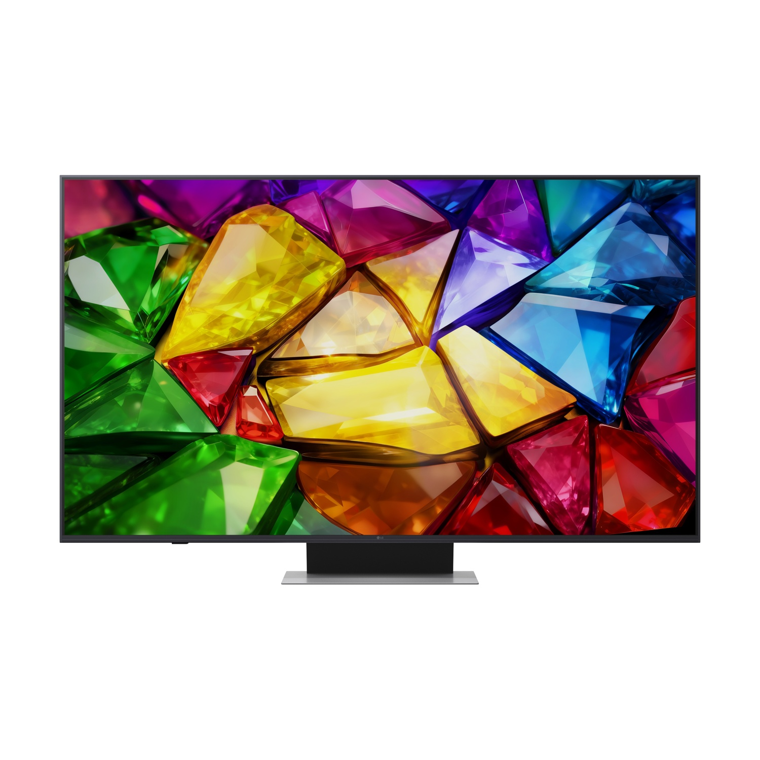 Un televisore moderno visualizza un vibrante motivo digitale di gemme.