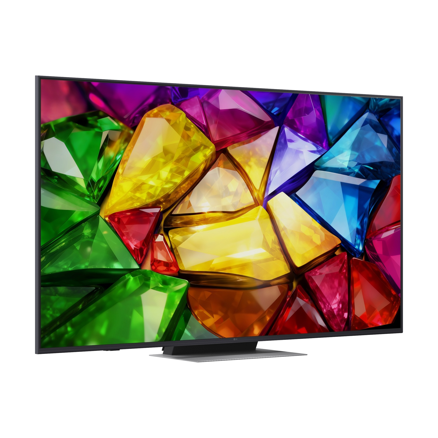 Un televisore moderno con un motivo colorato di gemme sullo schermo.