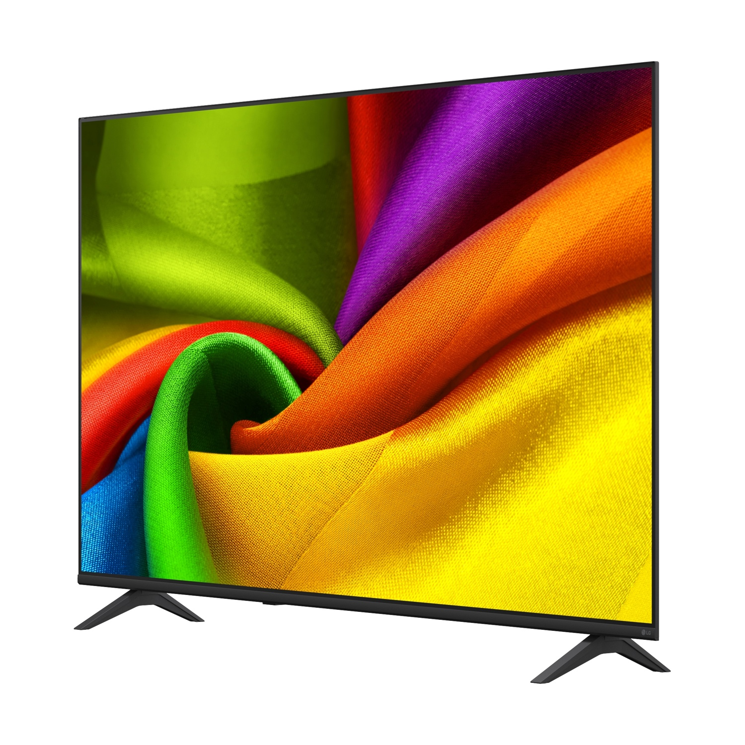 Un televisore nero che mostra un motivo di tessuto colorato sullo schermo.