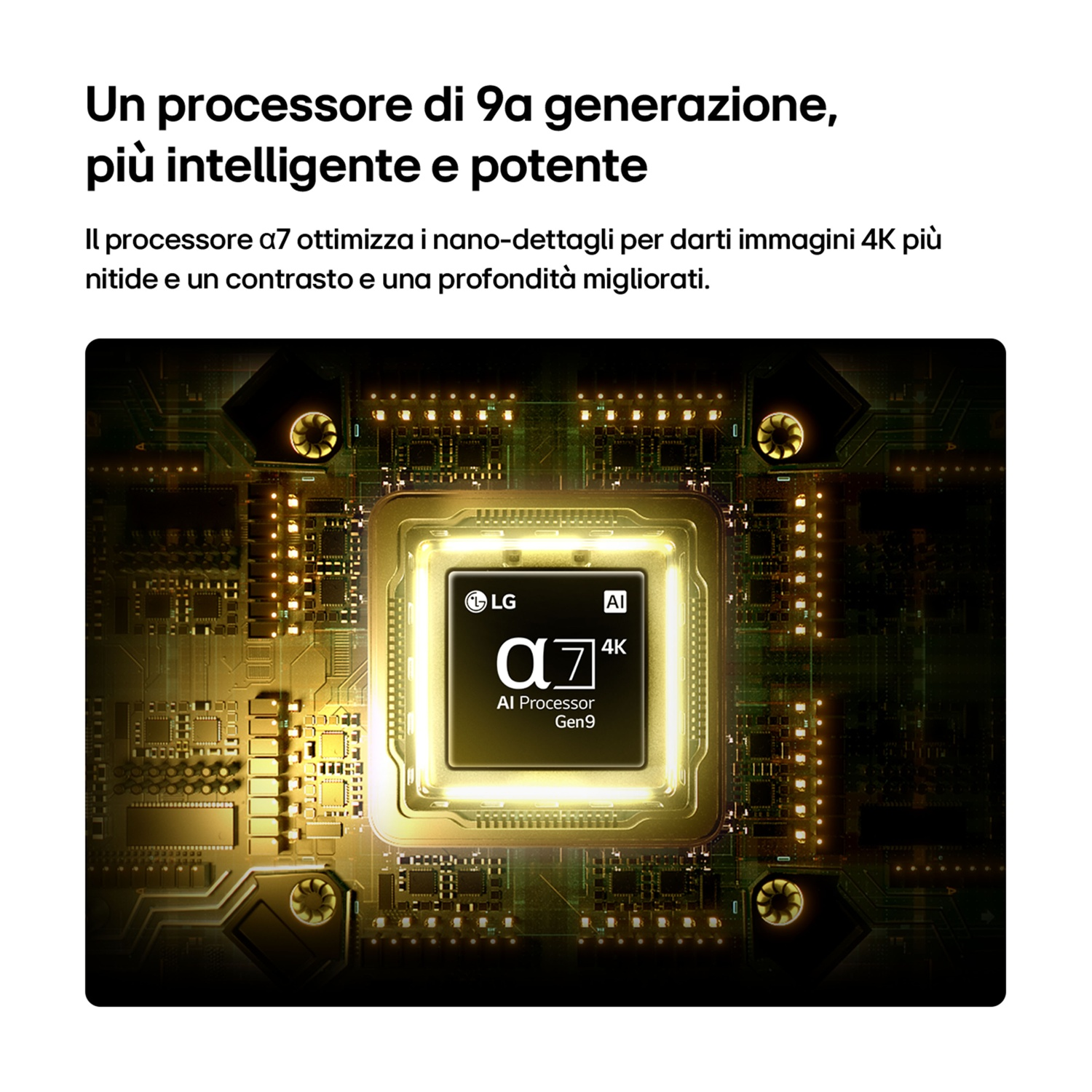 Processore di 9a gen con chip LG Alpha 7 AI 4K.