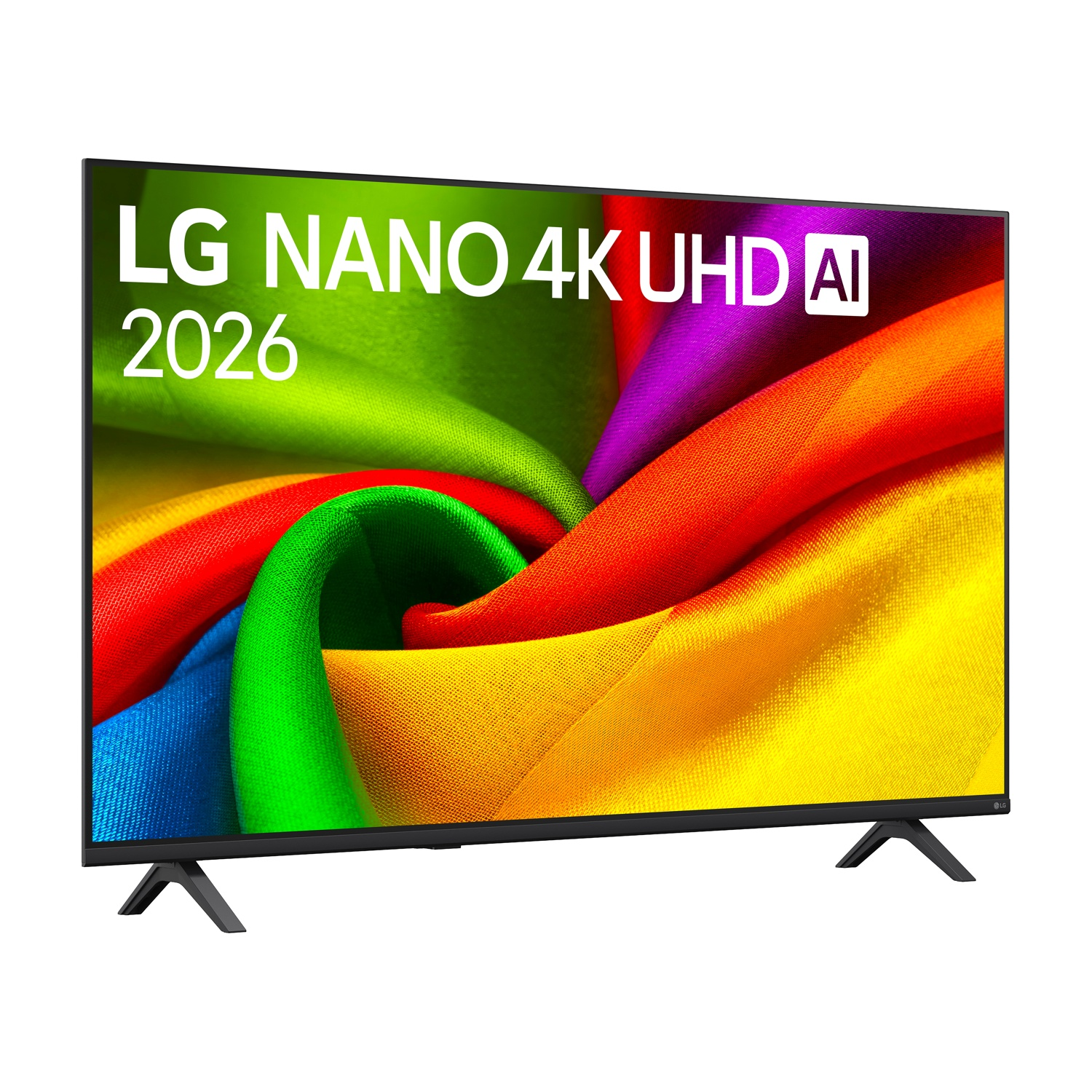 Una TV LG Nano 4K UHD AI che mostra tessuti colorati sullo schermo.