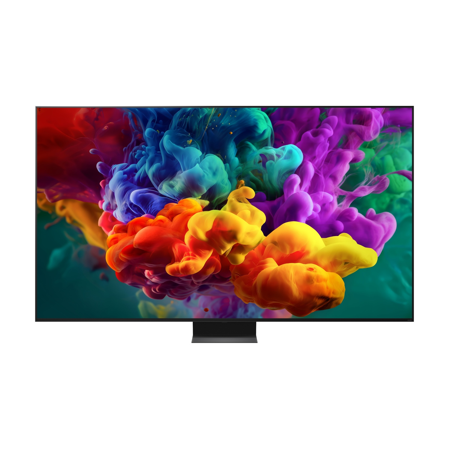 Un televisore moderno con fumo colorato. Rossi, arancioni, gialli, blu e viola.