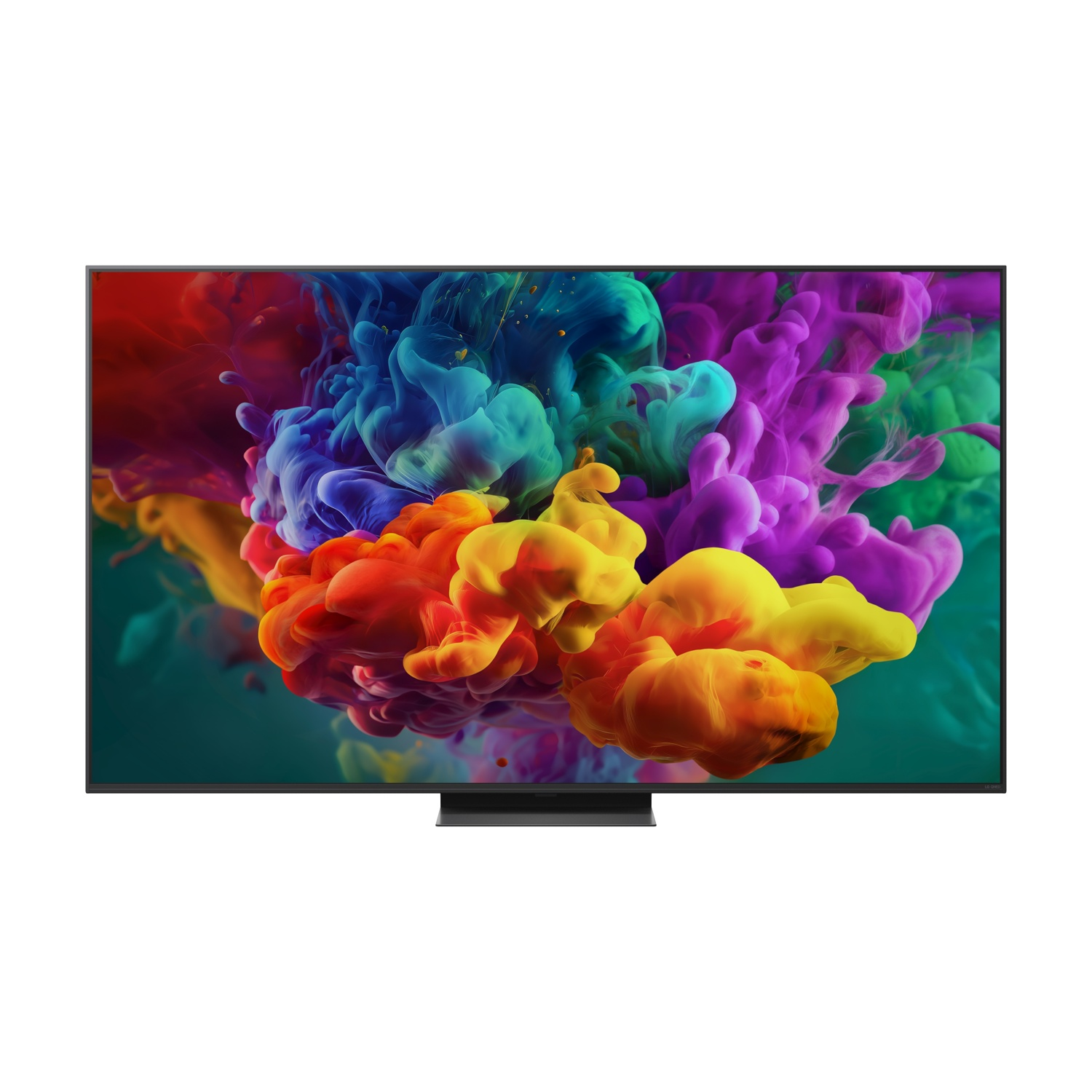 Un televisore moderno con uno sfondo colorato di schizzi d'inchiostro.