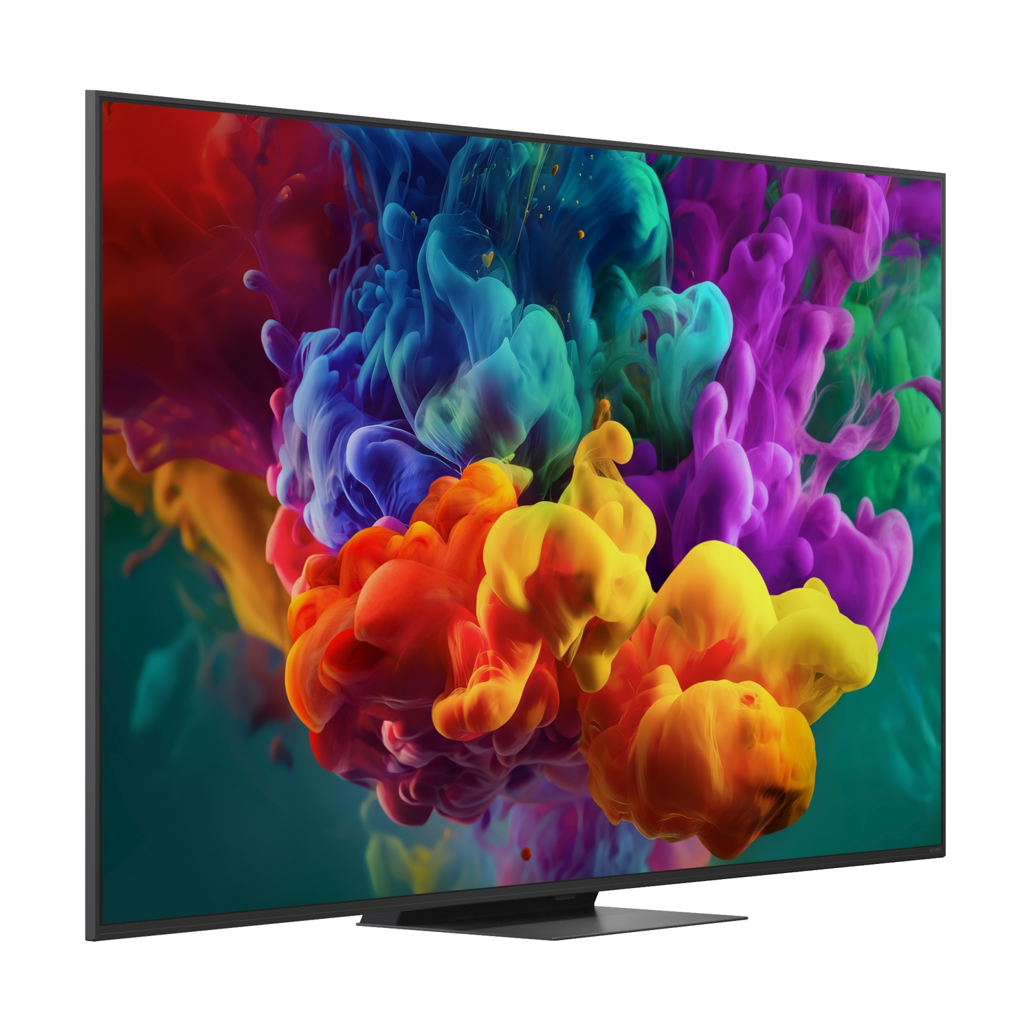 Un televisore moderno che visualizza un vibrante design di fumo colorato sullo schermo.