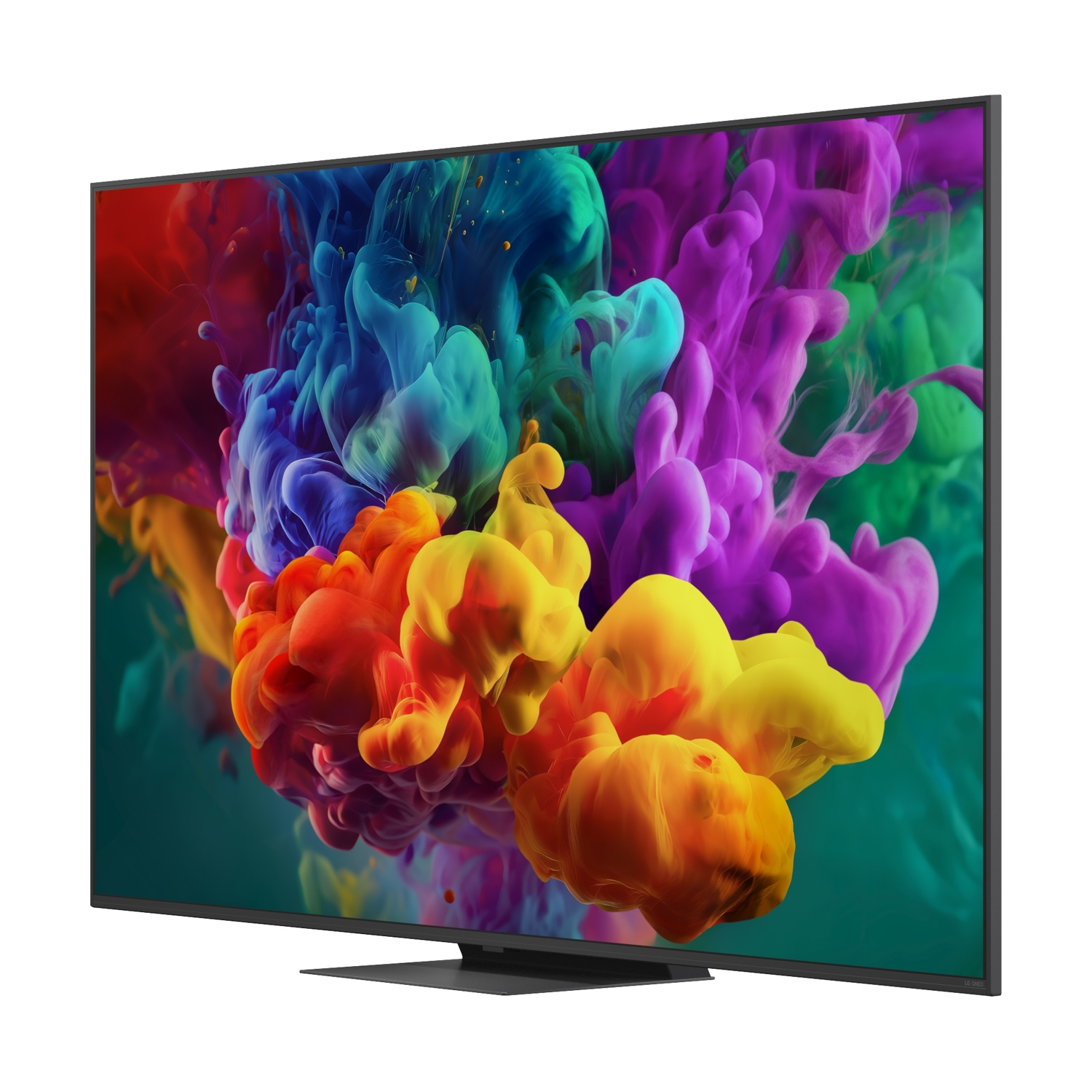 Un televisore moderno con uno screensaver a schizzi di inchiostro colorati.