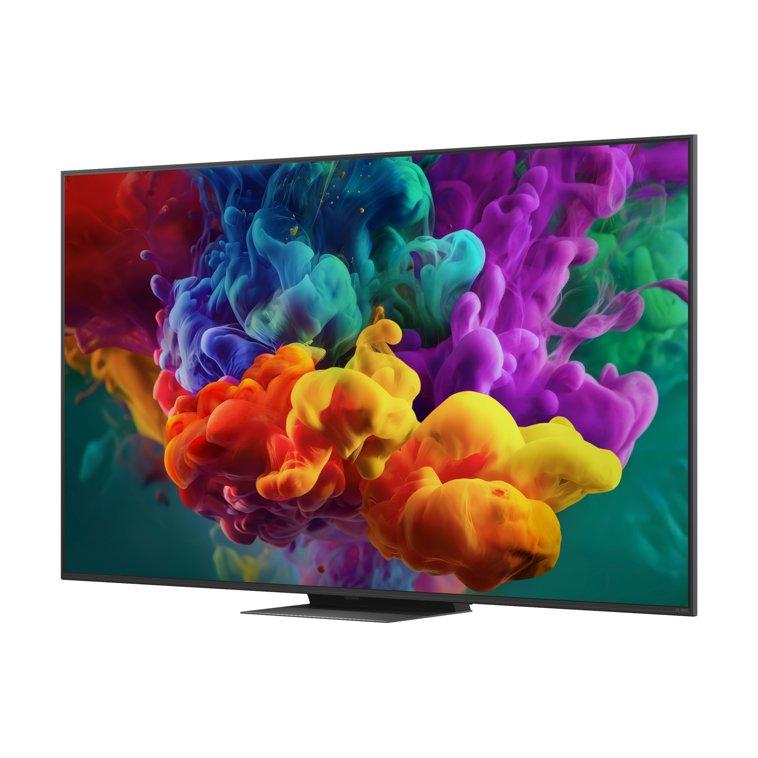TV moderna che mostra nuvole d'inchiostro vivaci e colorate in acqua. Cornice nera.
