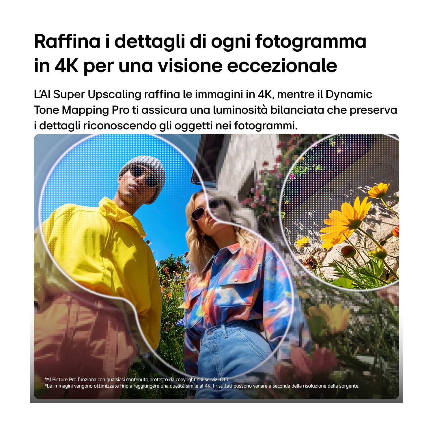 Due persone, una in giacca gialla, una in giacca colorata, con fiori sullo sfondo.