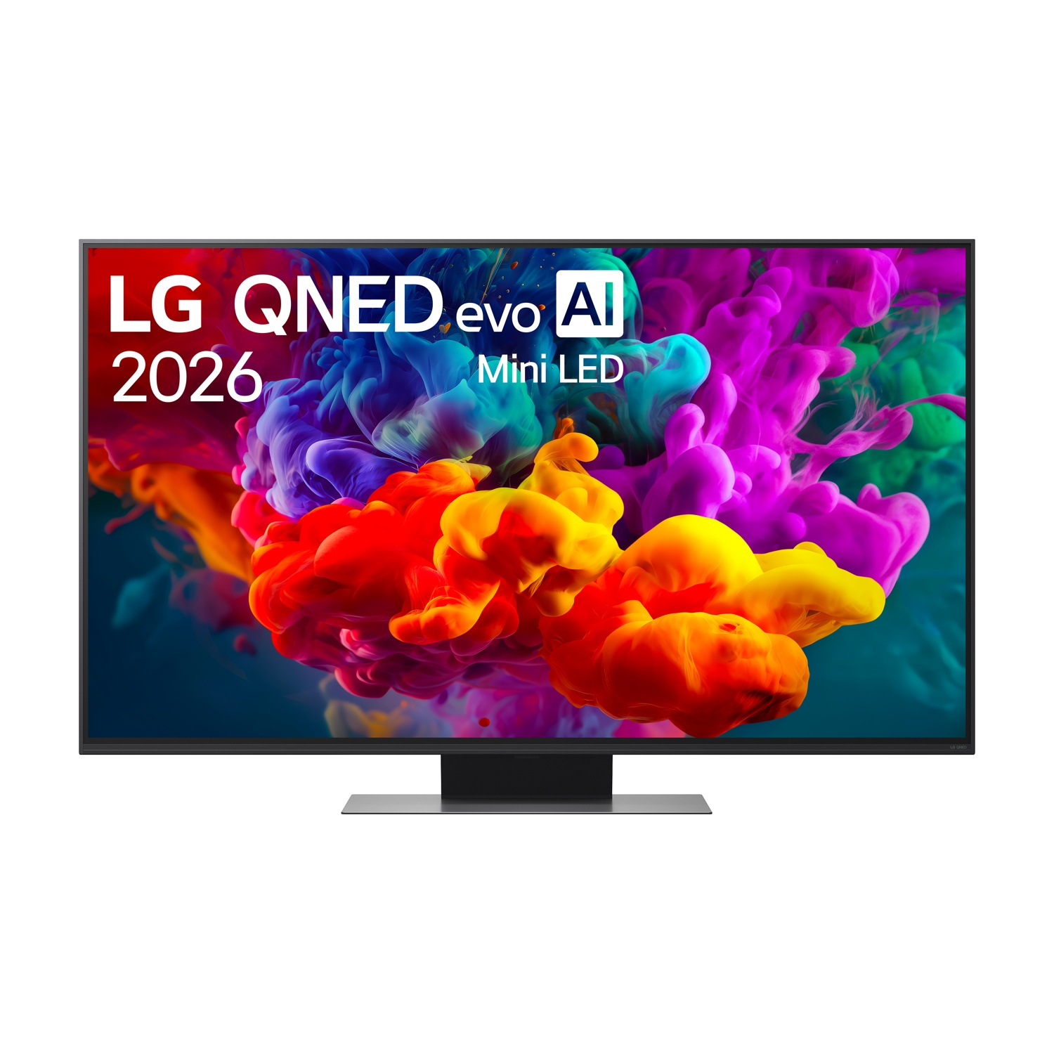 TV LG QNED evo AI 2026 Mini LED con nuvole colorate simili a inchiostro.