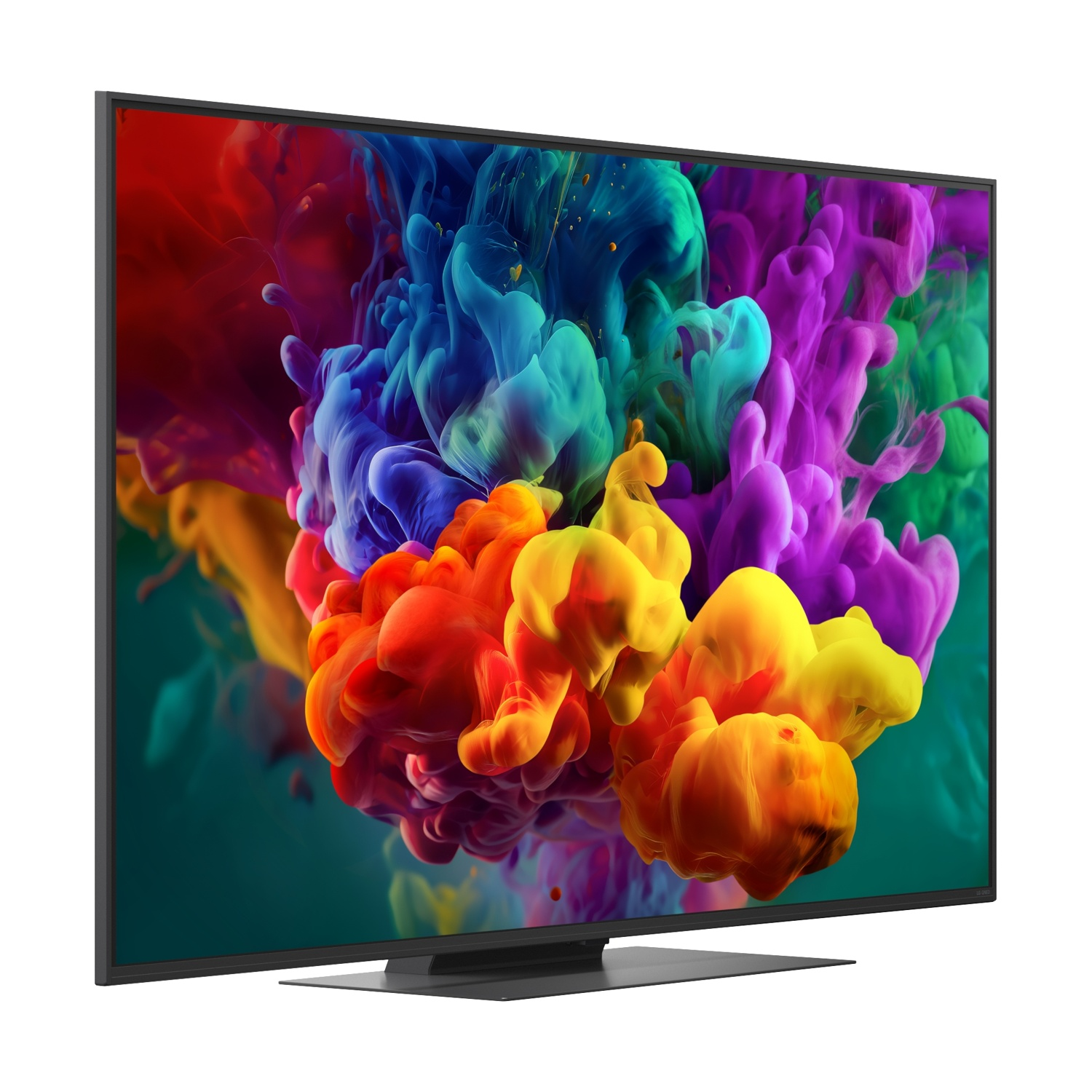 Un moderno televisore a schermo piatto con uno schermo colorato astratto e vibrante.
